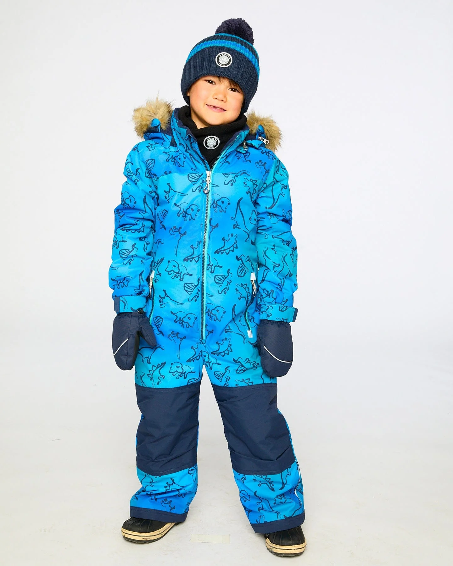 One-Piece Discover Snowsuit Blue Gradient Dinosaur Print - Deux par Deux