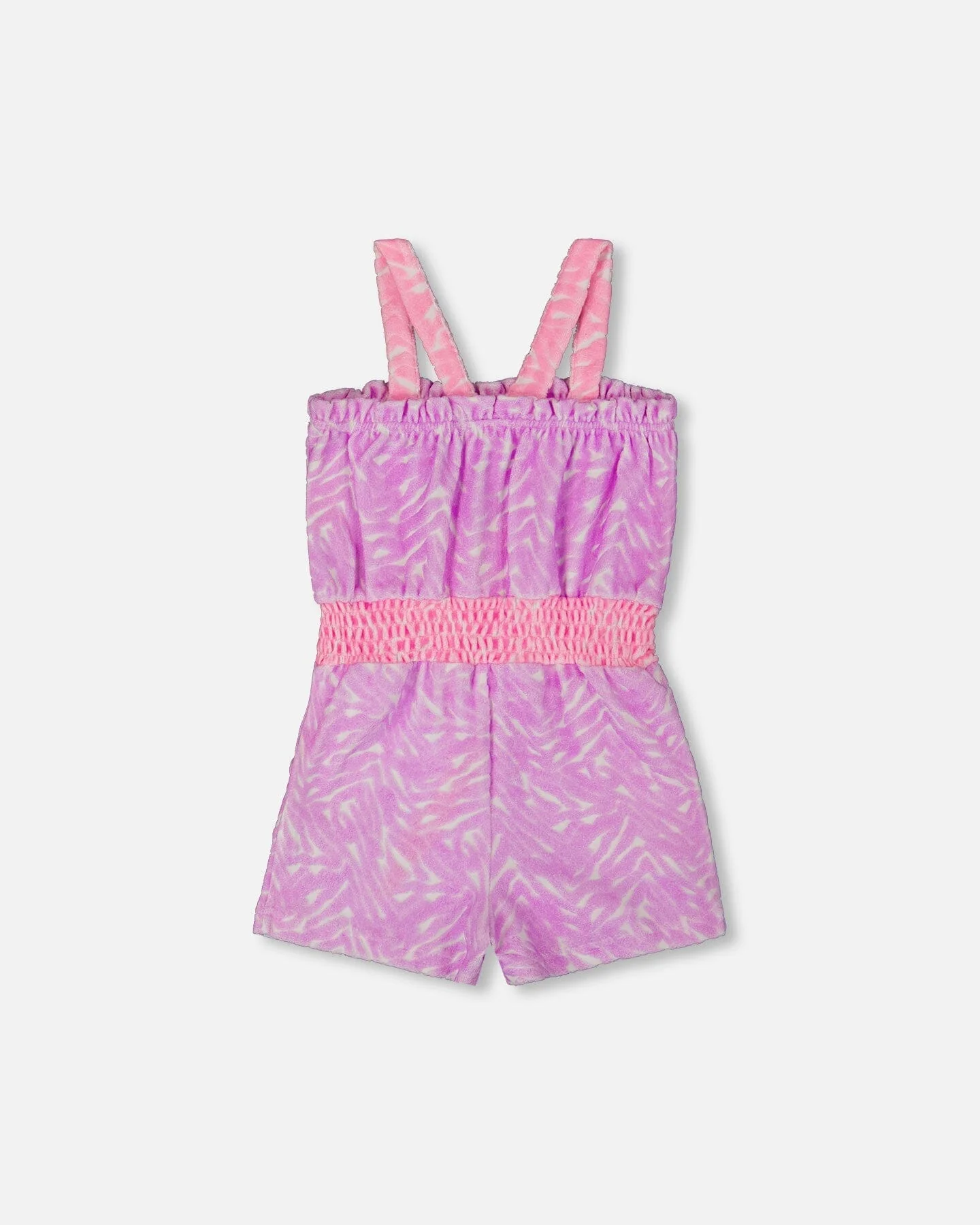 Printed Terry Cloth Romper Vibrant Pink And White - Deux par Deux