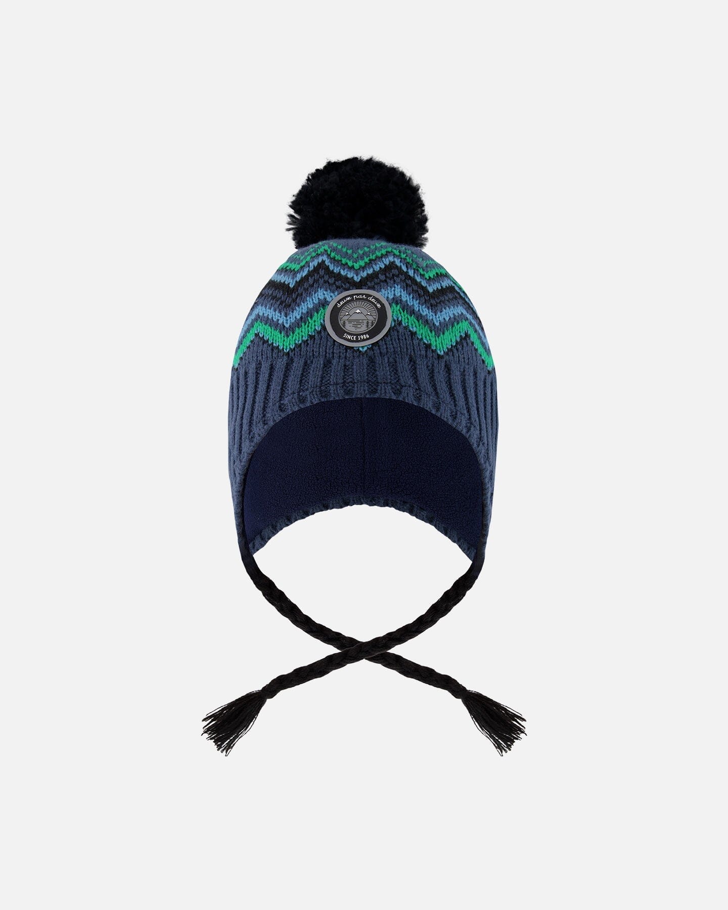 Lined Peruvian Knit Pompom Hat Blue And Green - Deux par Deux