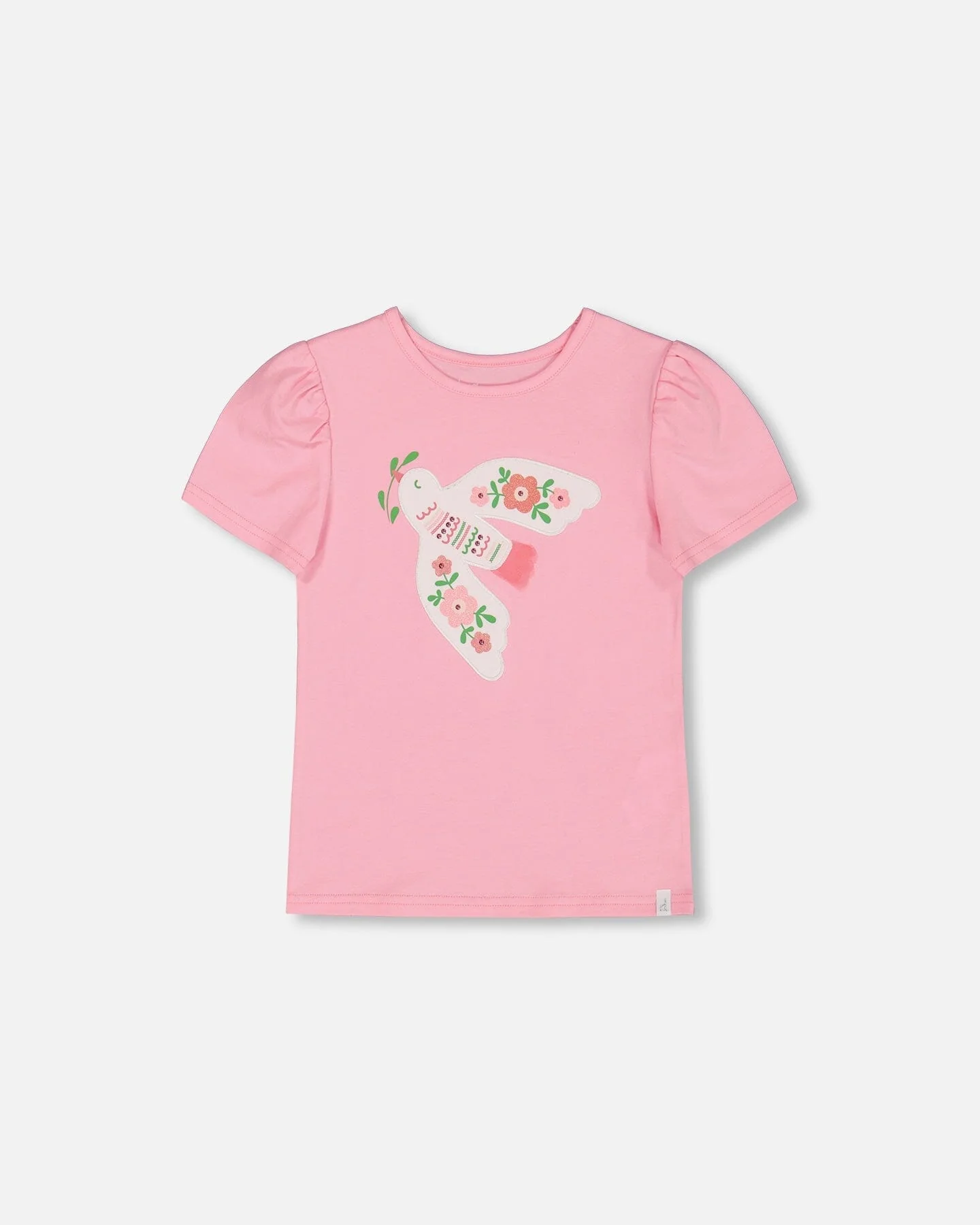 Organic Cotton Tee With Puff Sleeve Candy Pink - Deux par Deux