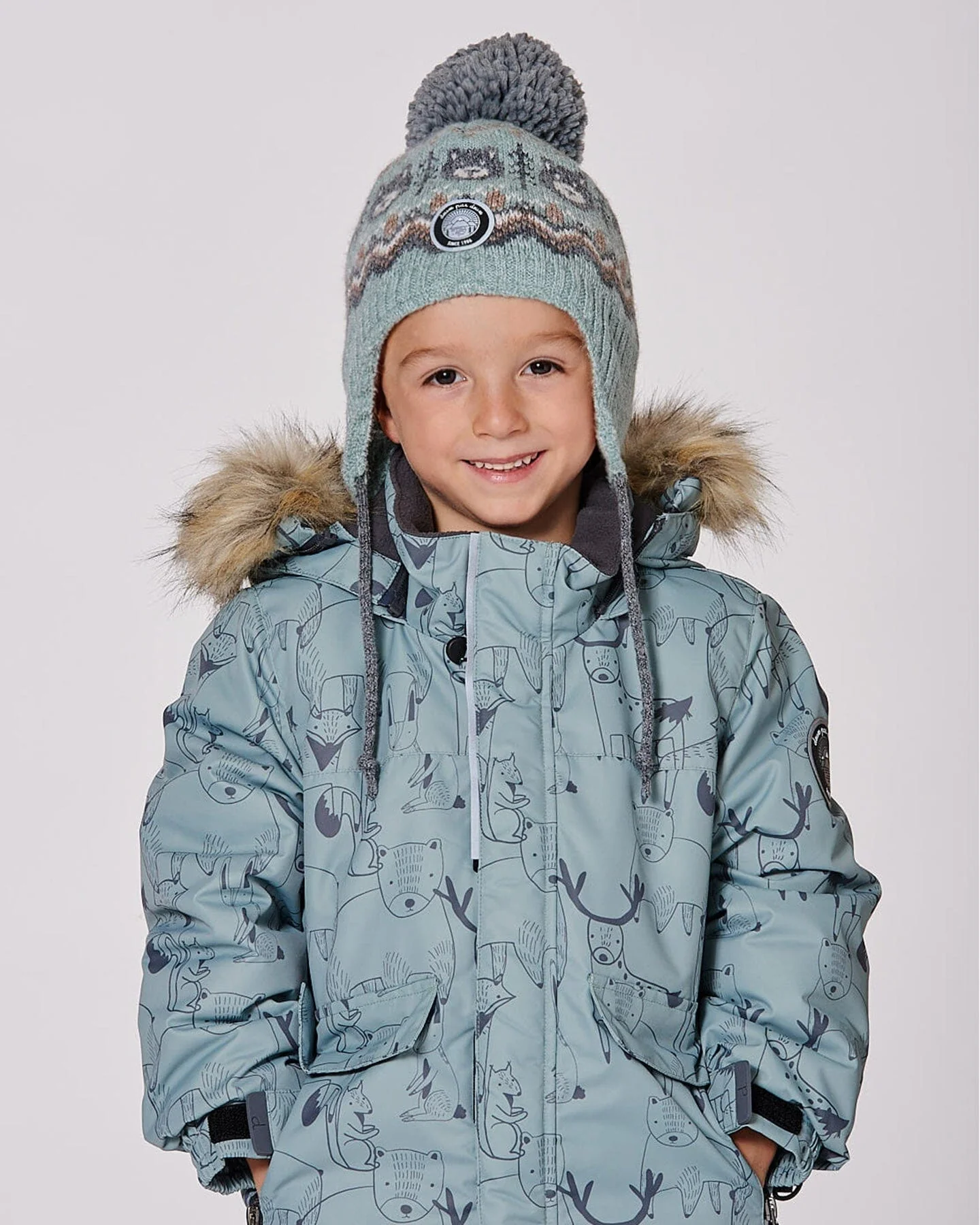 Lined Peruvian Knit Pompom Hat Gray And Sage - Deux par Deux