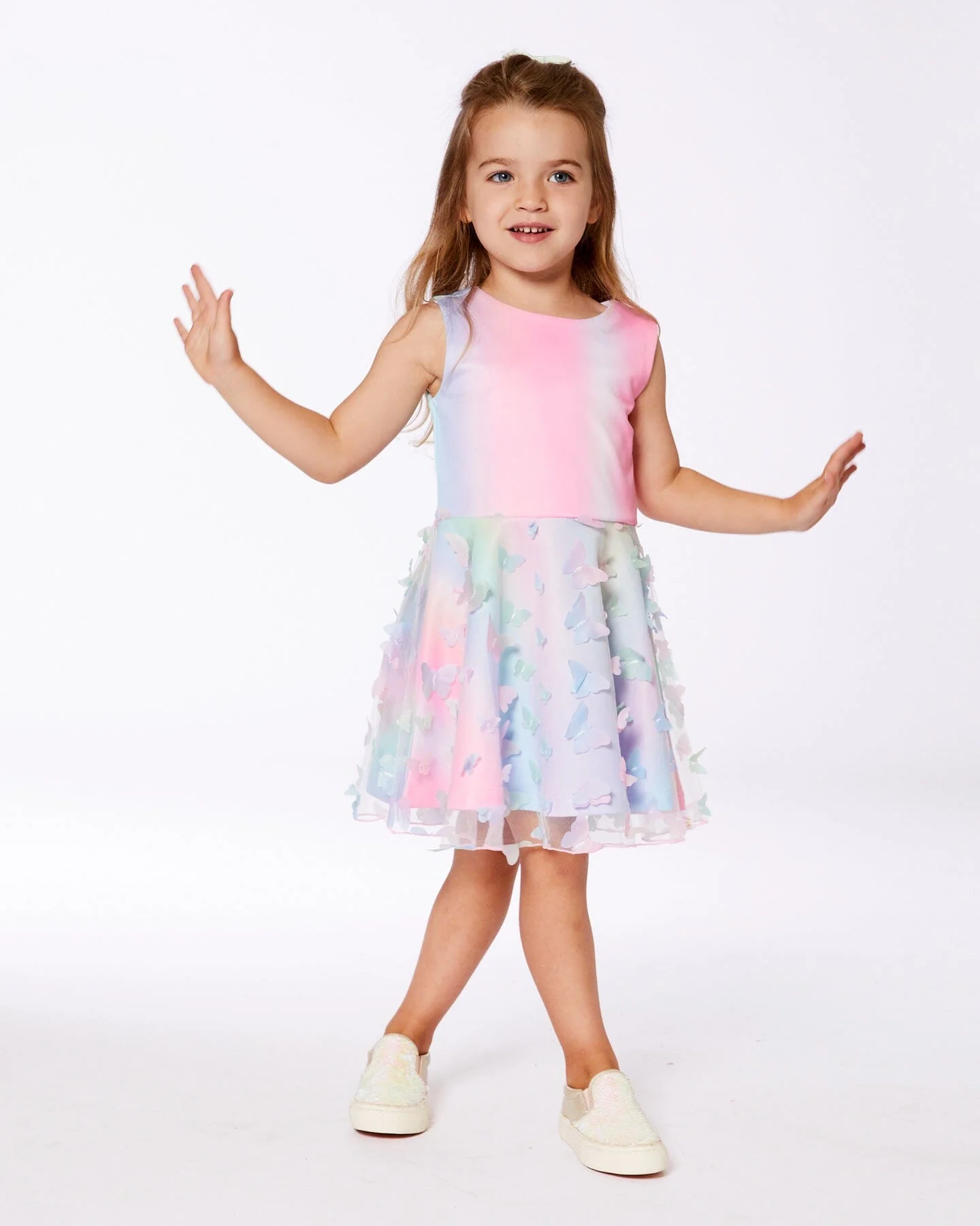 Milano Dress With Printed Mesh Skirt Multicolored With Butterflies - Deux par Deux