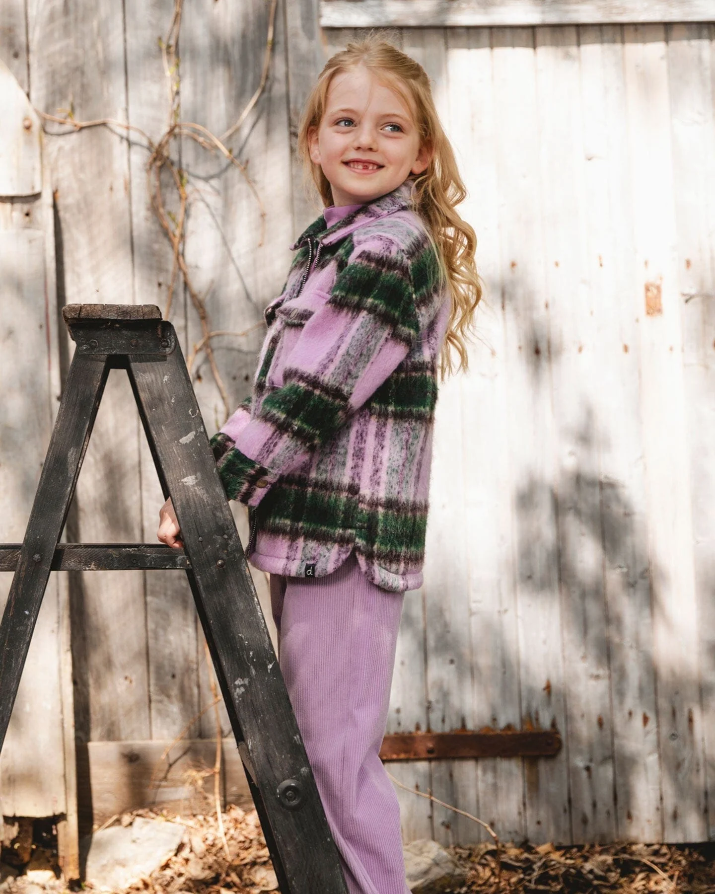 Zipped Plaid Overshirt Mauve And Green - Deux par Deux