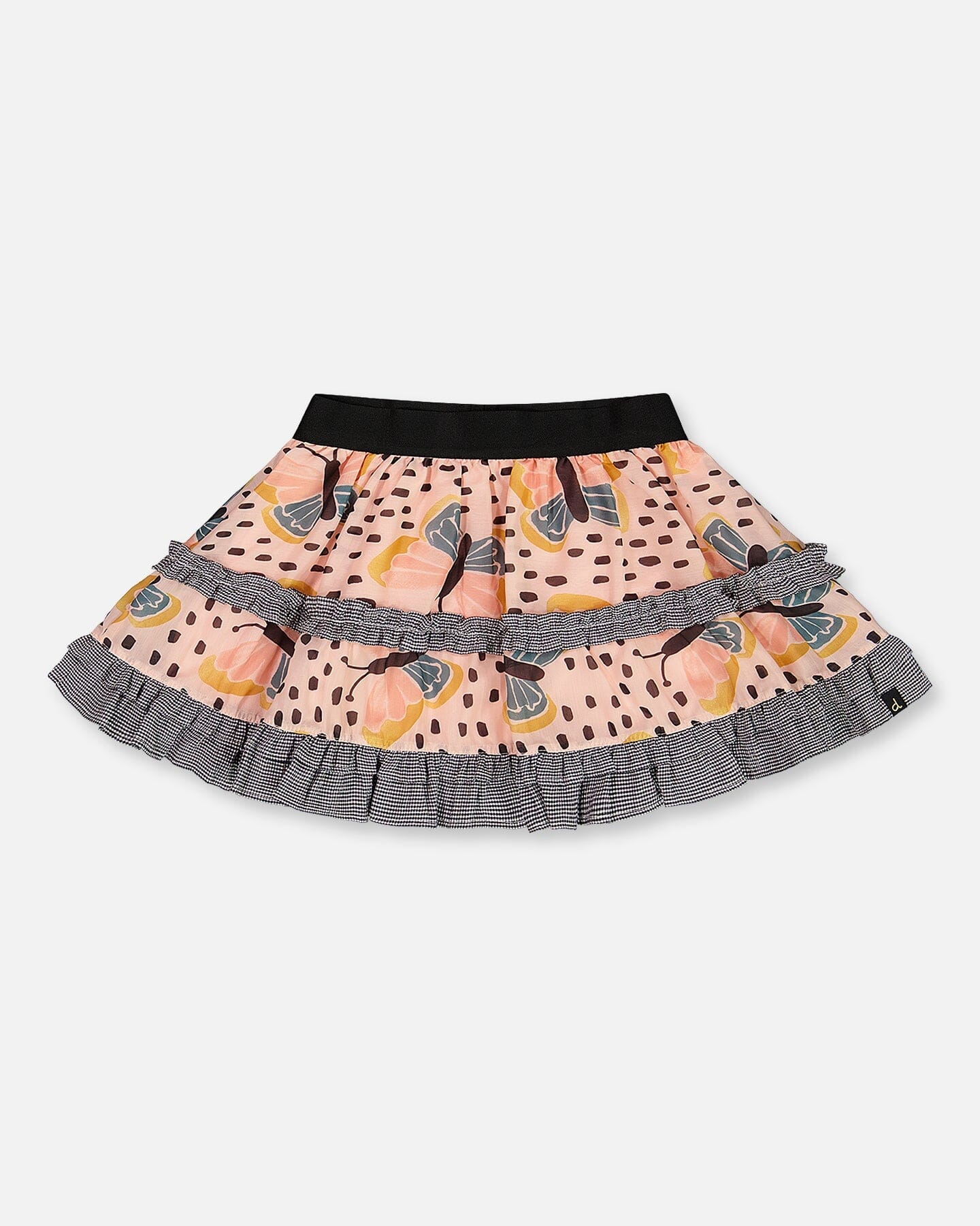Printed Ruffle Skirt Black And Pink Butterflies - Deux par Deux