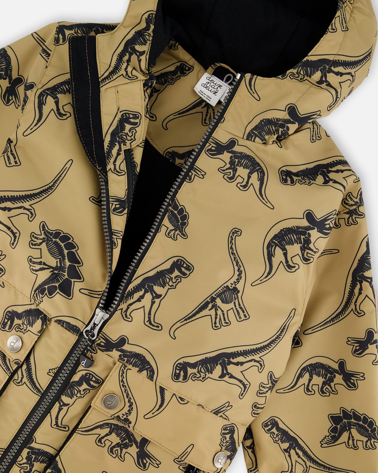 3-In-1 Mid-Season Outerwear Set Black Dinosaur On Beige Background - Deux par Deux