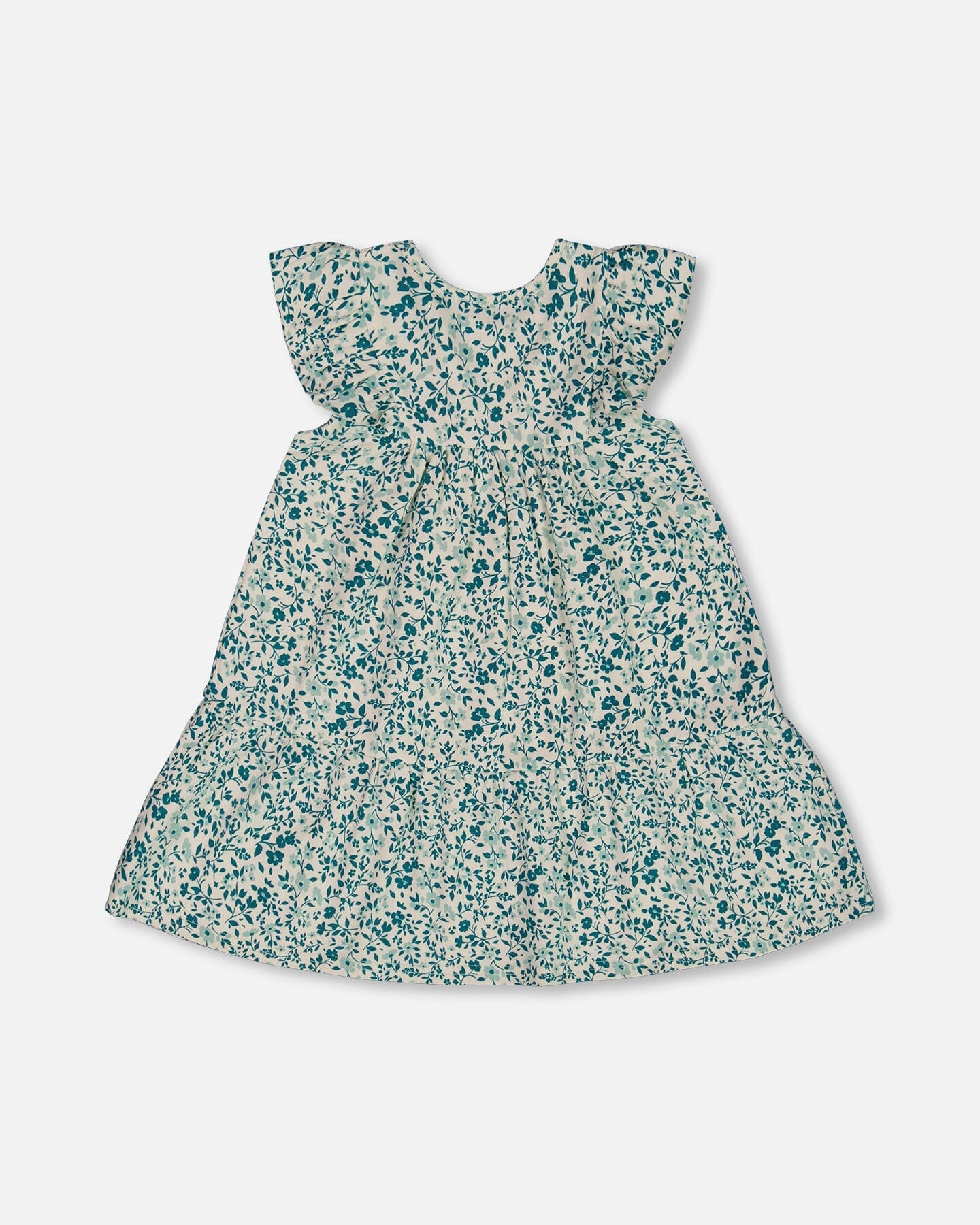 Printed Organic Cotton Dress Small Turquoise Flowers - Deux par Deux
