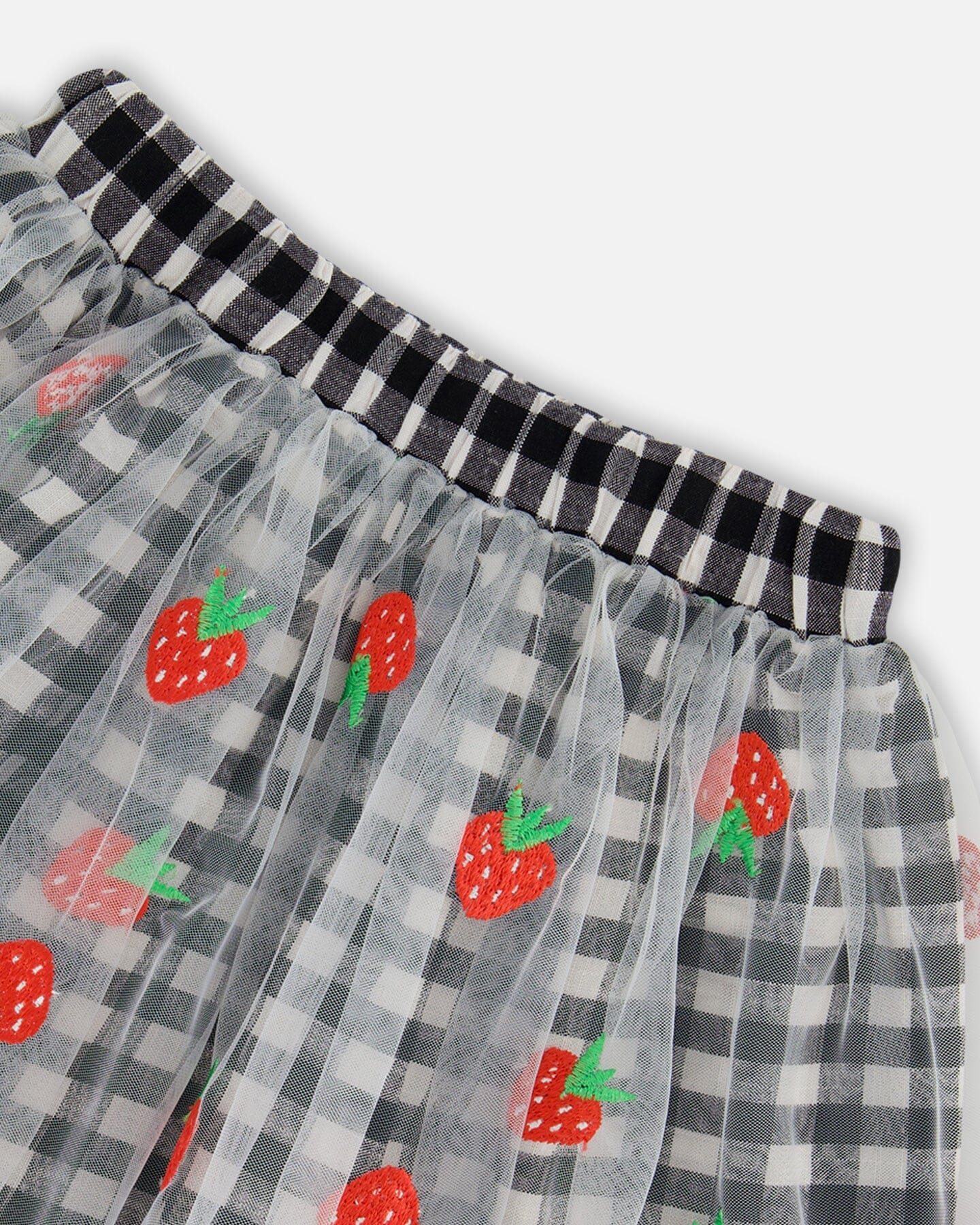 Skirt With Embroidered Mesh Little Vichy Black And White - Deux par Deux