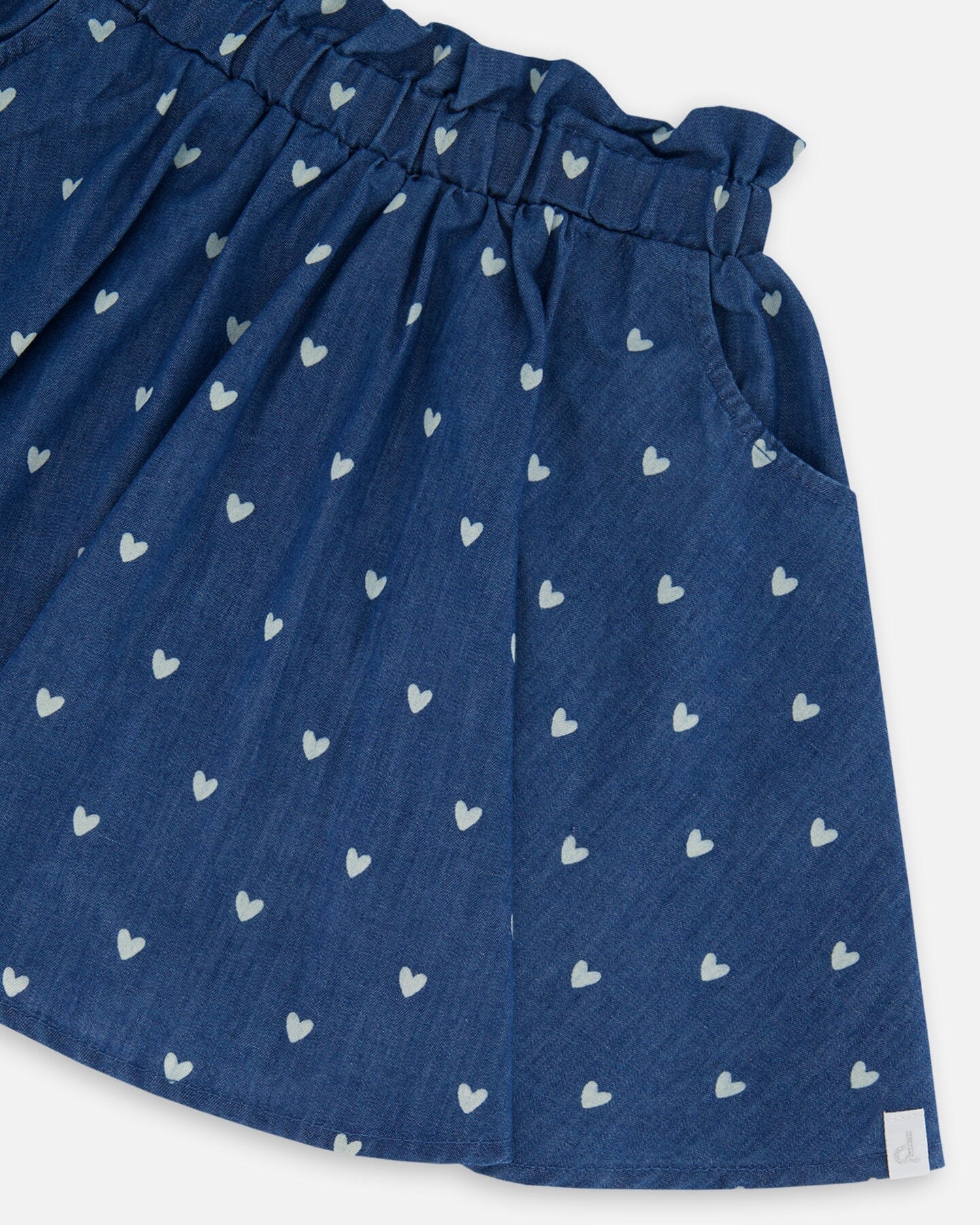 Printed Chambray Skort Navy Blue And White Hearts - Deux par Deux