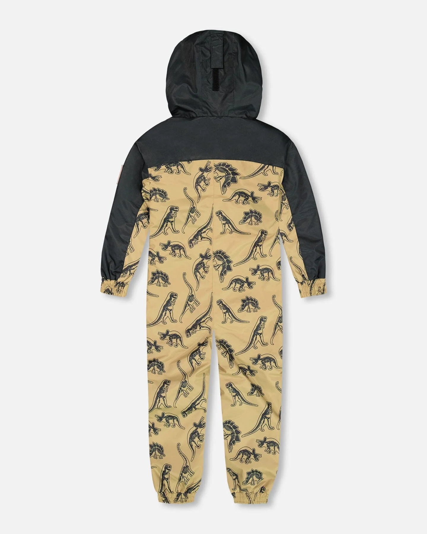 Printed Mid-Season One-Piece Outerwear Black Dinosaur On Beige Background - Deux par Deux