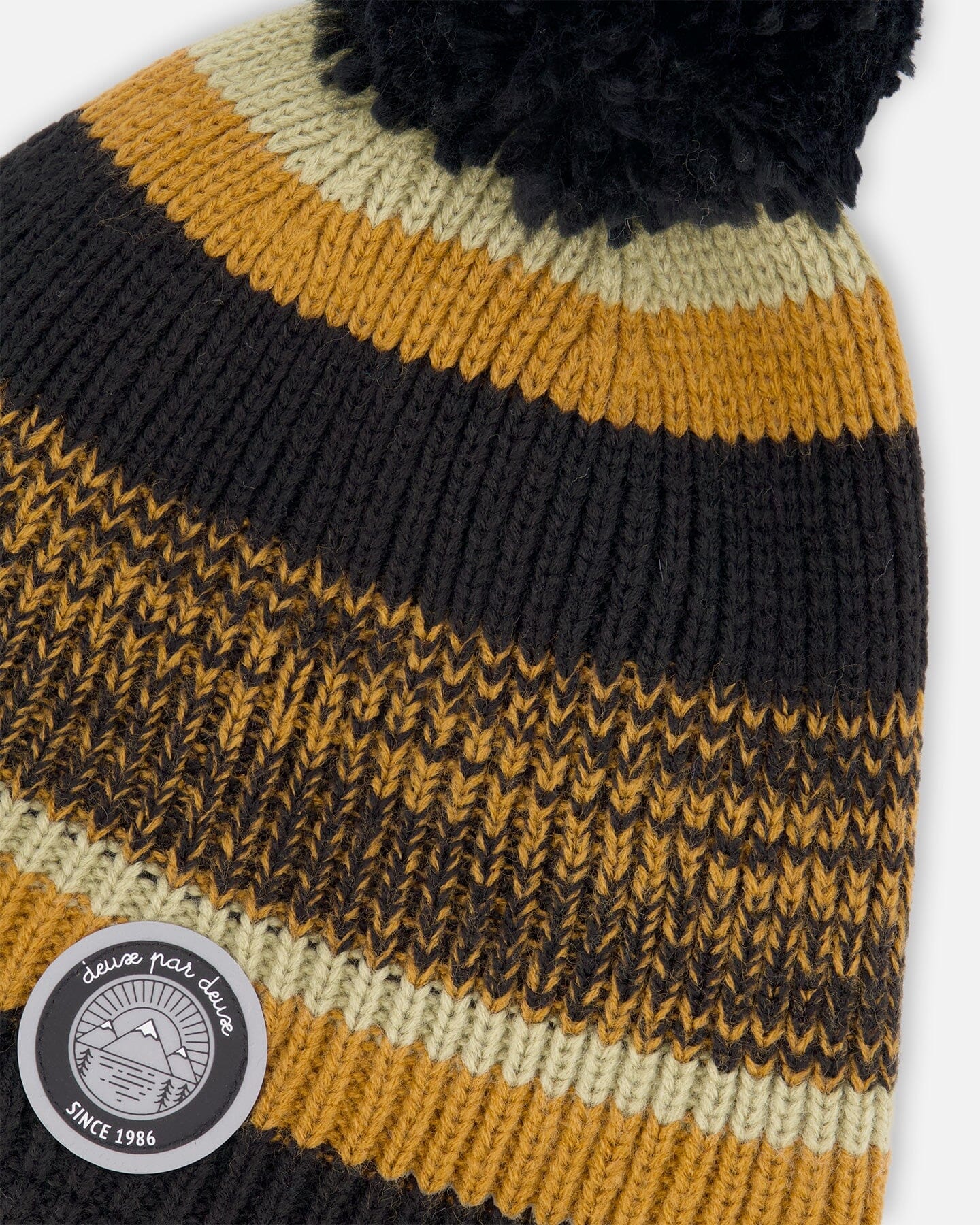 Lined Knit Pompom Hat Black And Brown - Deux par Deux