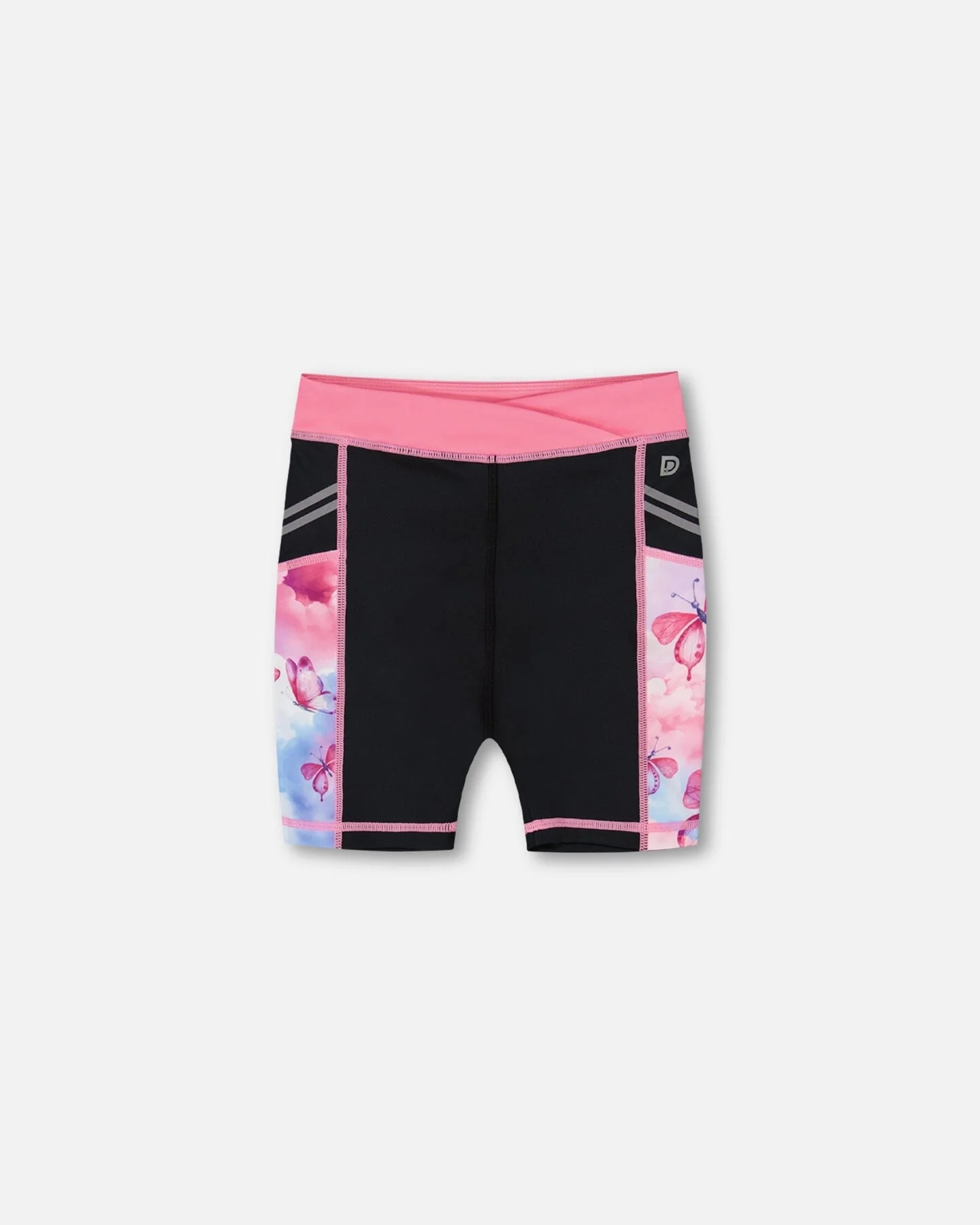 Printed Athletic Biker Short Black, Pink And Multicolored Butterflies - Deux par Deux