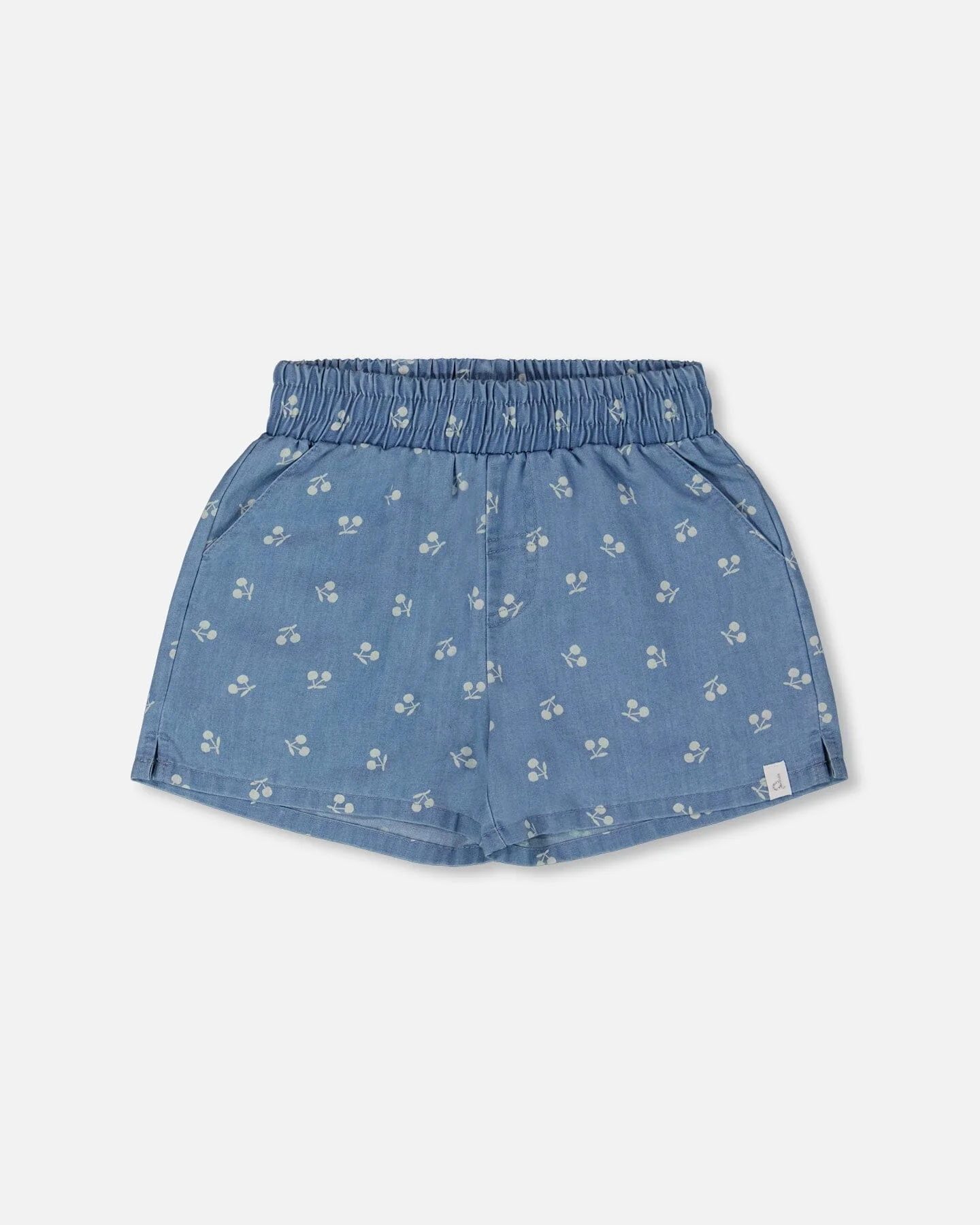 Printed Chambray Short Blue And White Cherries - Deux par Deux