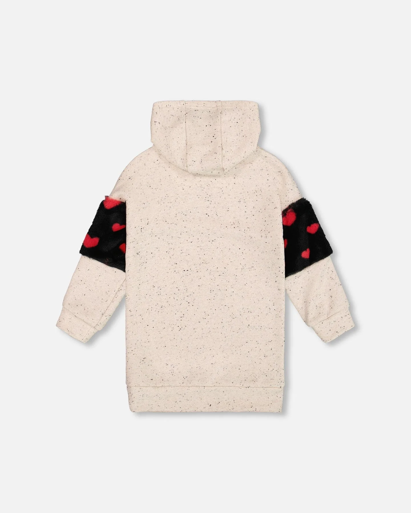 Hooded Glittering French Terry Dress Beige With Heart Bag - Deux par Deux