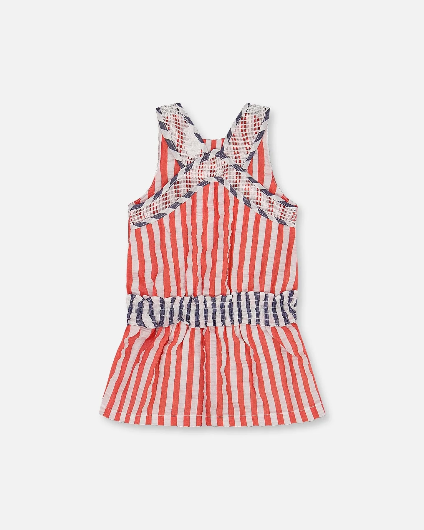 Sleeveless Seersucker Tunic Red, White, And Black - Deux par Deux