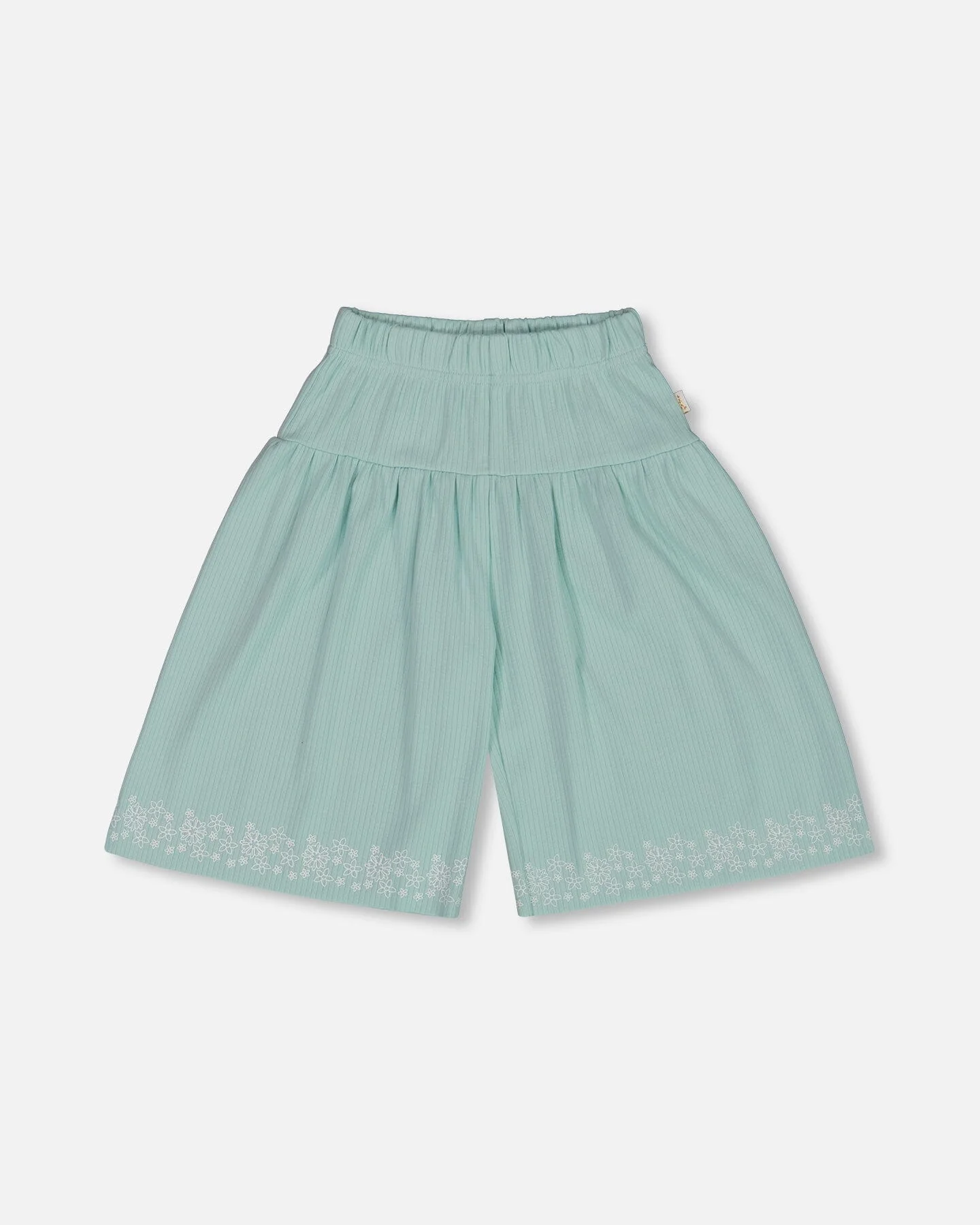 Flat Back Rib Capri With Embroidery Pale Teal - Deux par Deux