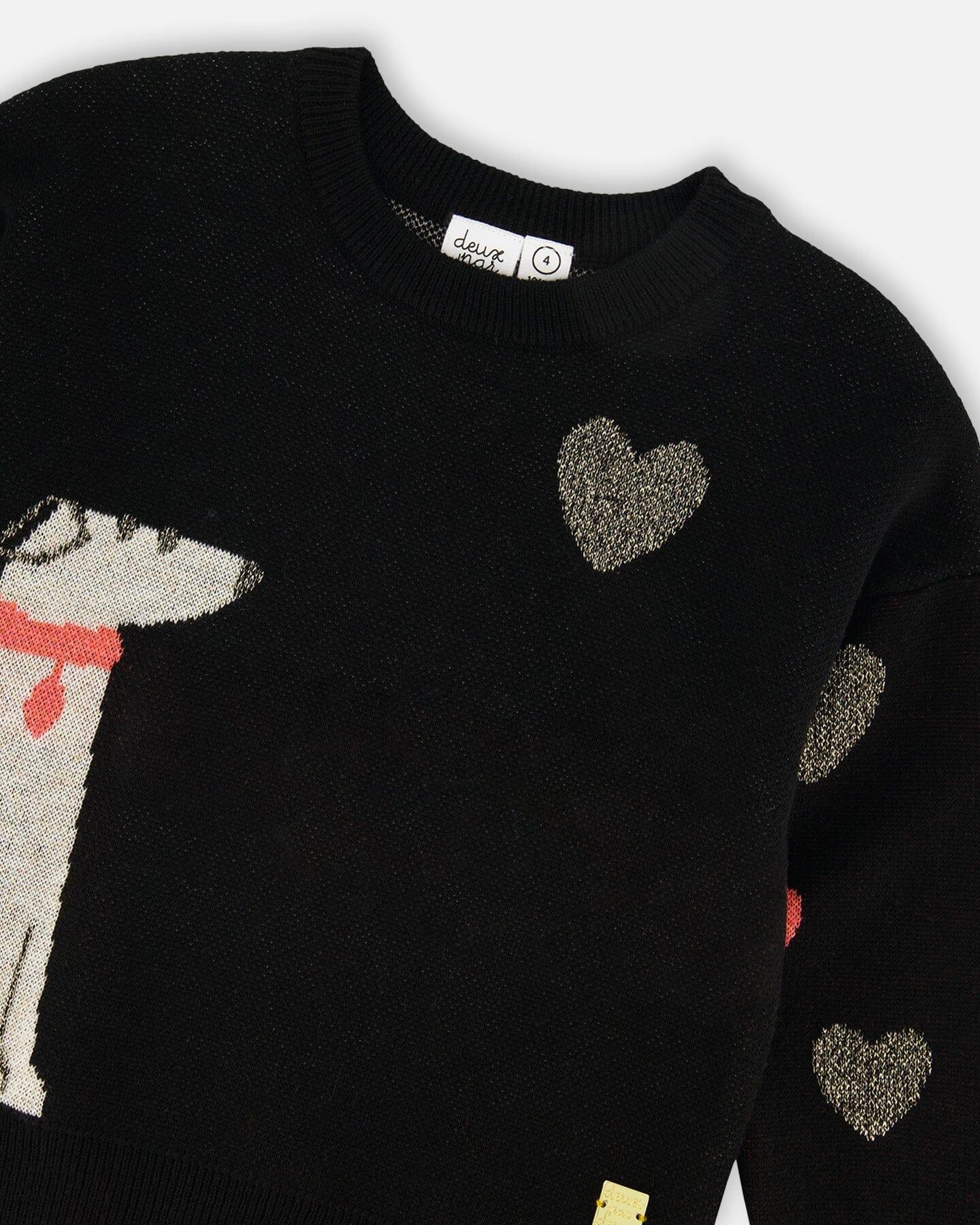 Knit Sweater Black With Dalmatian And Hearts - Deux par Deux