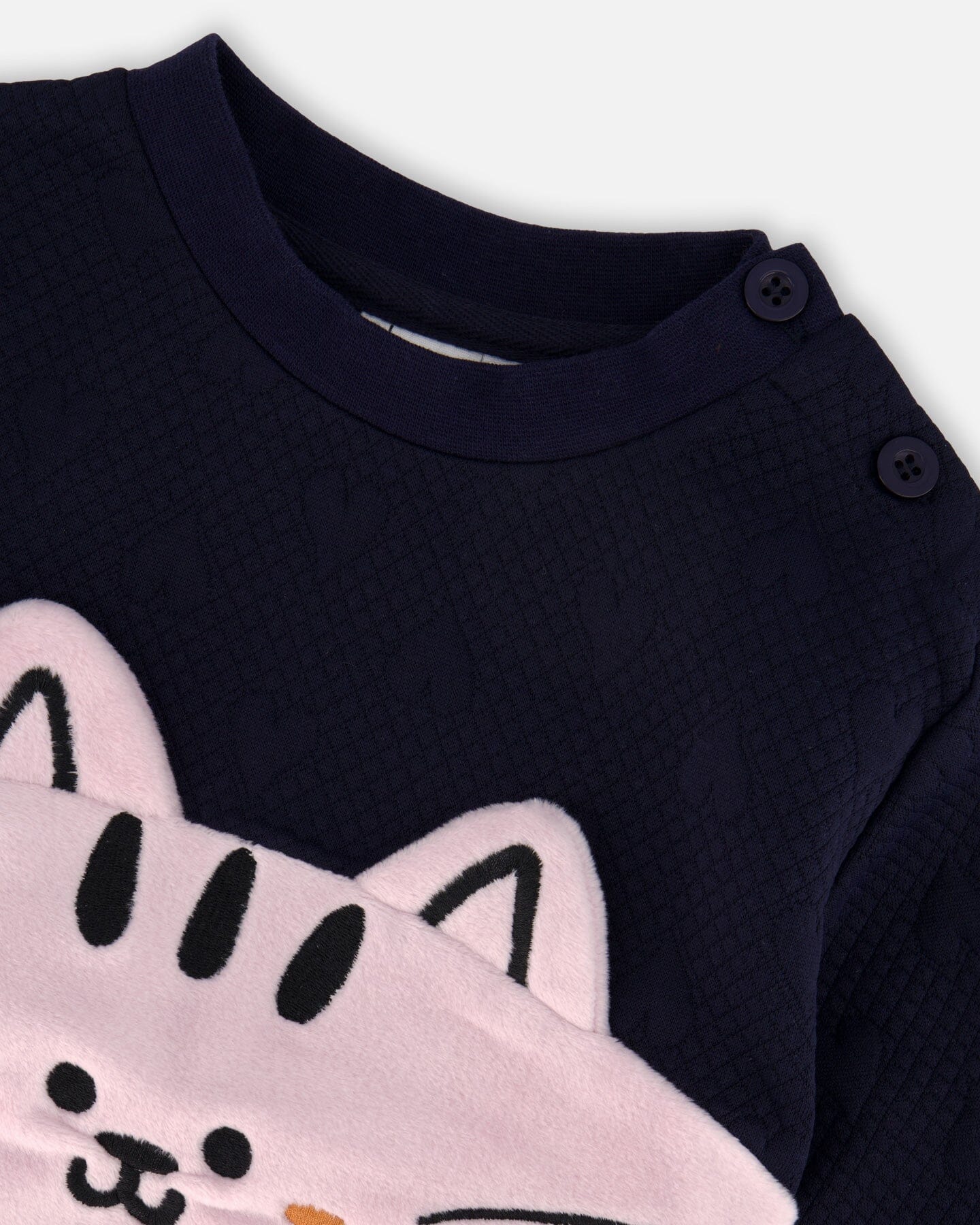 Long Bi-Material Top Dark Blue With Cat - Deux par Deux