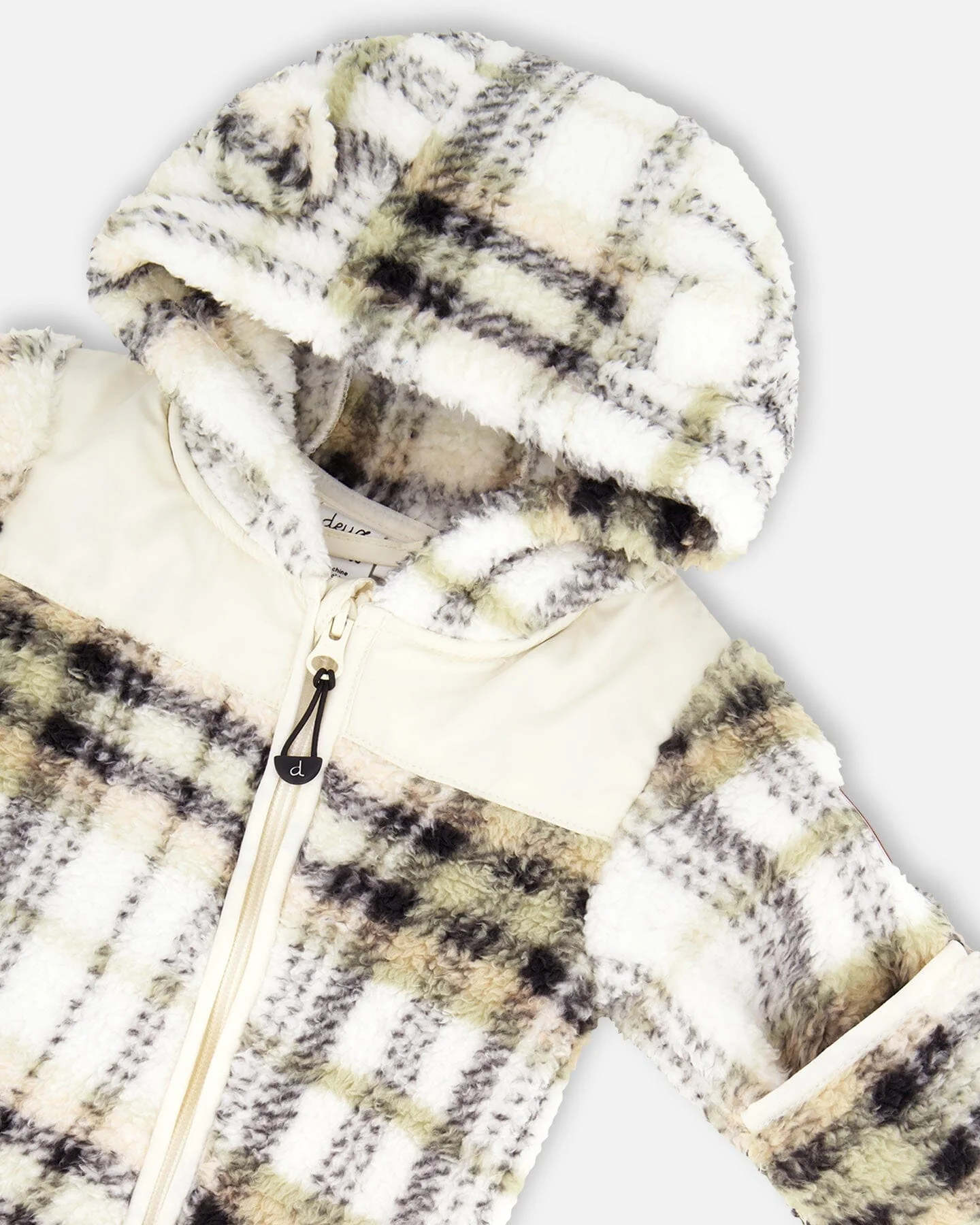 Baby Mid-Season Plush One Piece Outerwear Black And Beige Plaid - Deux par Deux