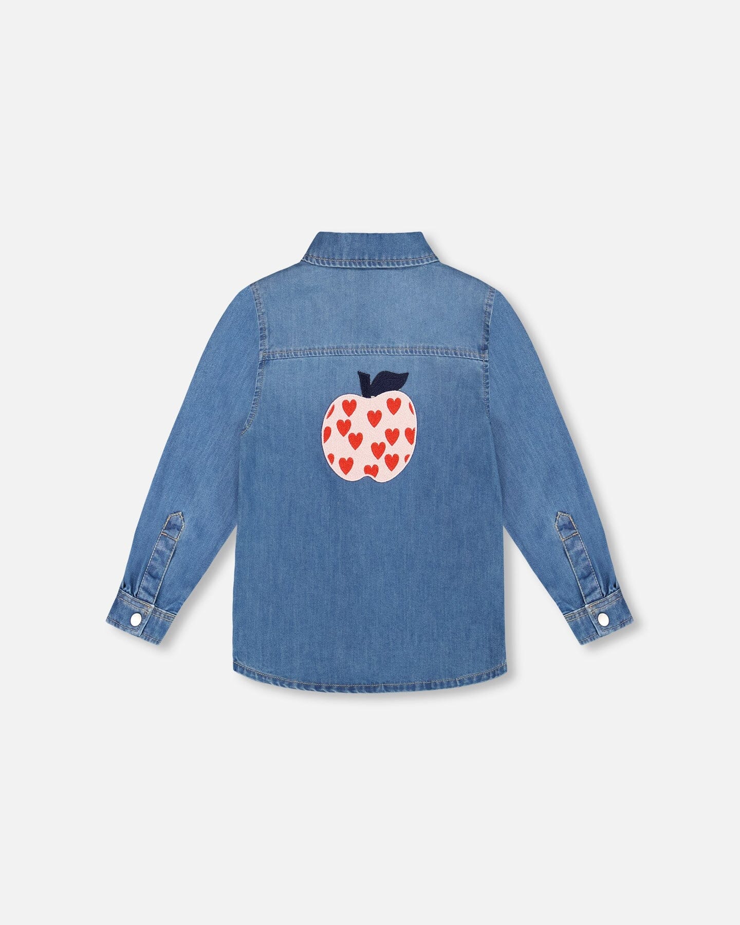 Denim Shirt Light Blue With Patch Pockets And Apple Patch - Deux par Deux
