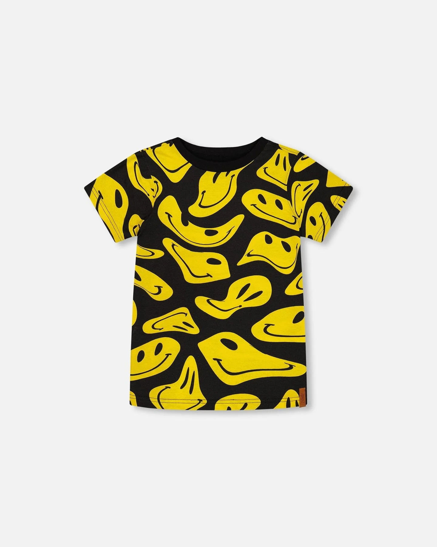 Printed Organic Cotton Tee Black And Yellow Smile - Deux par Deux