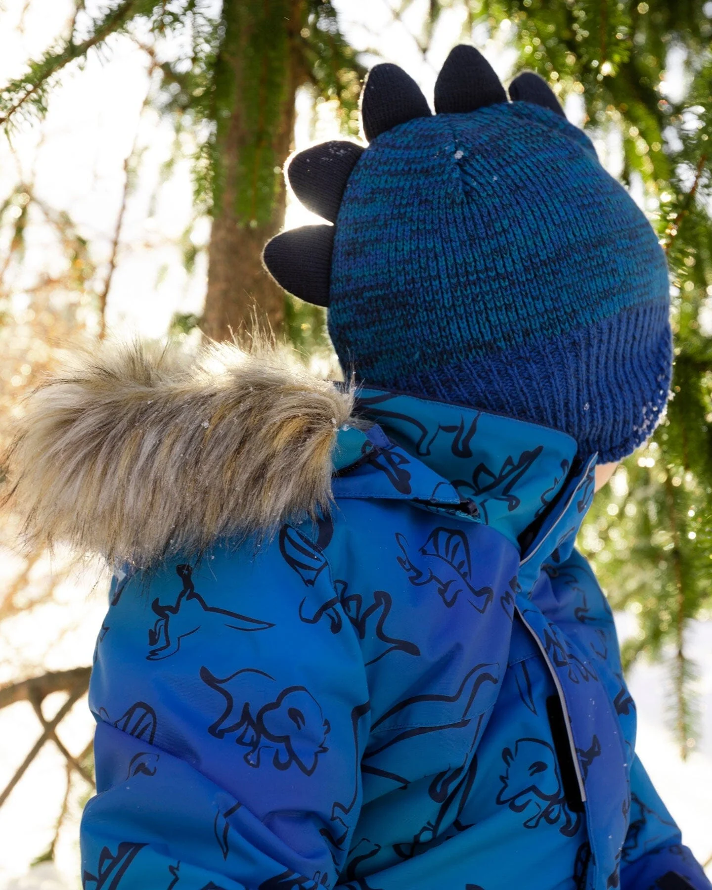 Lined Dino Peruvian Knit Winter Hat With Pompom Blue - Deux par Deux
