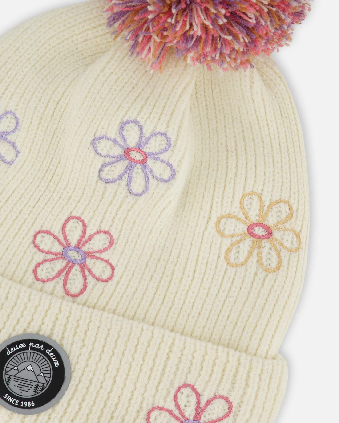 Lined Knit Pompom Hat Off-White And Pink - Deux par Deux