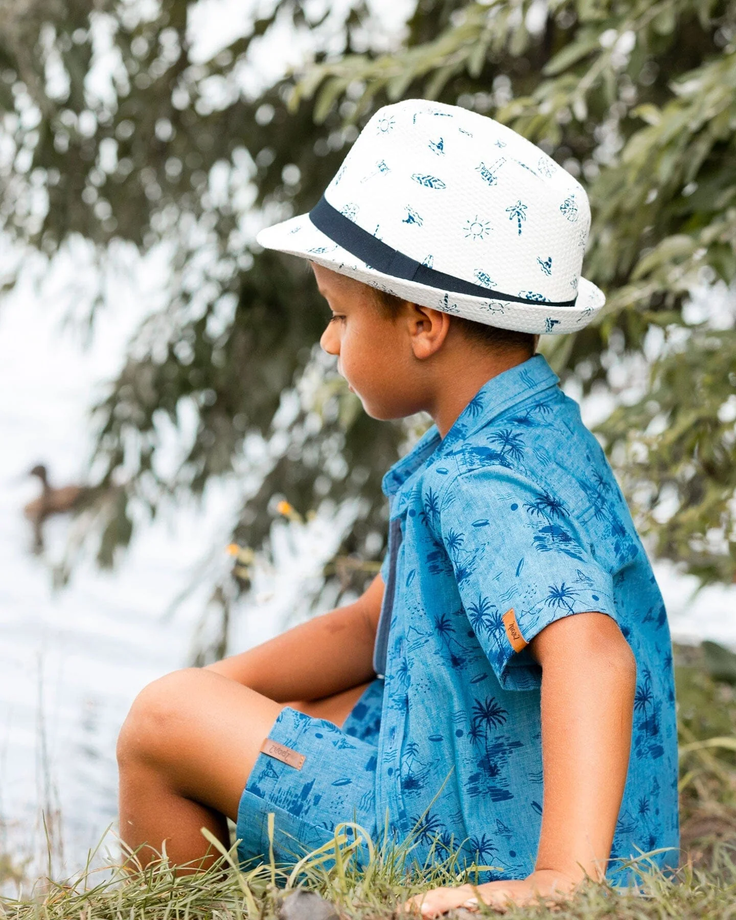 Printed Chambray Short Pale Blue And Navy - Deux par Deux