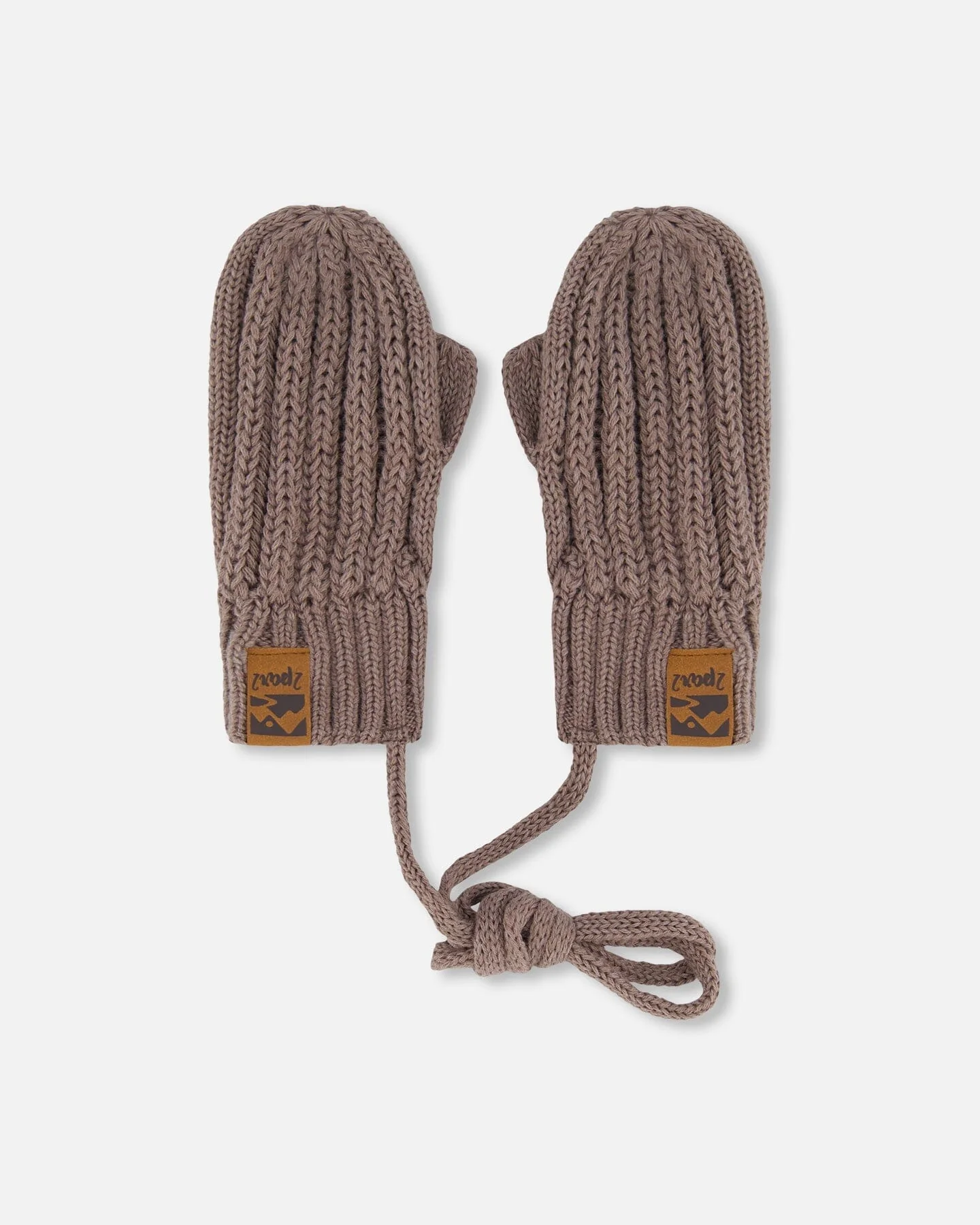 Baby Knit Mittens With String Taupe - Deux par Deux