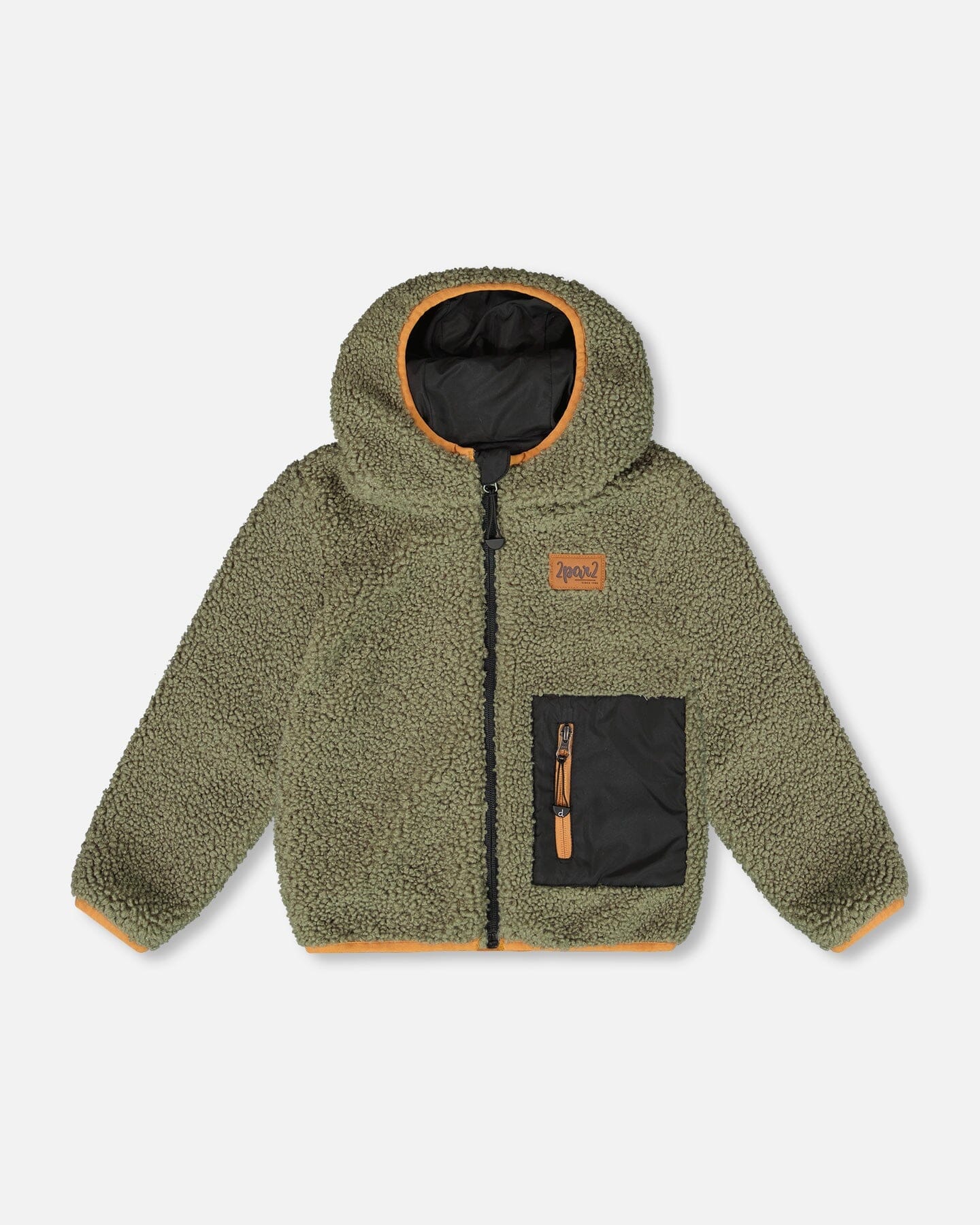 Reversible Mid-Season Sherpa Jacket Khaki - Deux par Deux