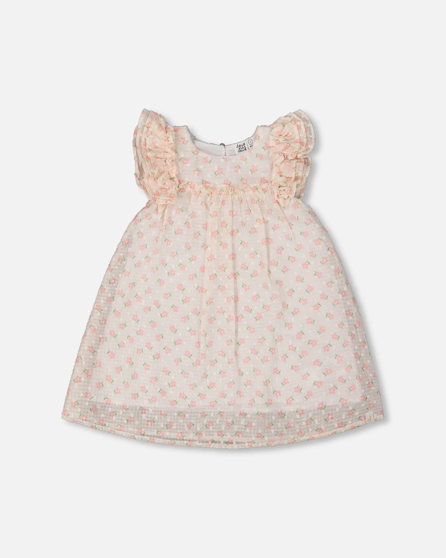 Printed Dress With Frills Pale Pink And Flowers - Deux par Deux