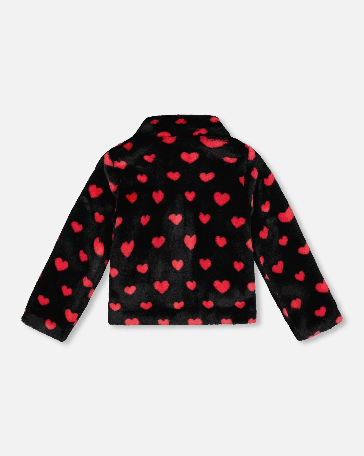 Faux Fur Short Coat Black And Red With Hearts - Deux par Deux