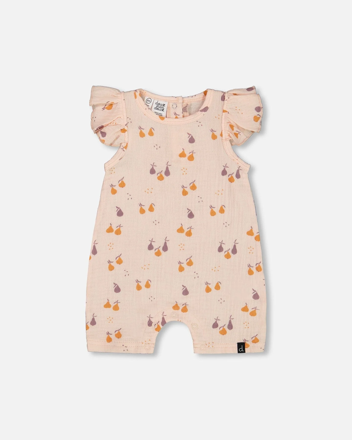 Printed Muslin One Piece Romper Peach With Pears - Deux par Deux