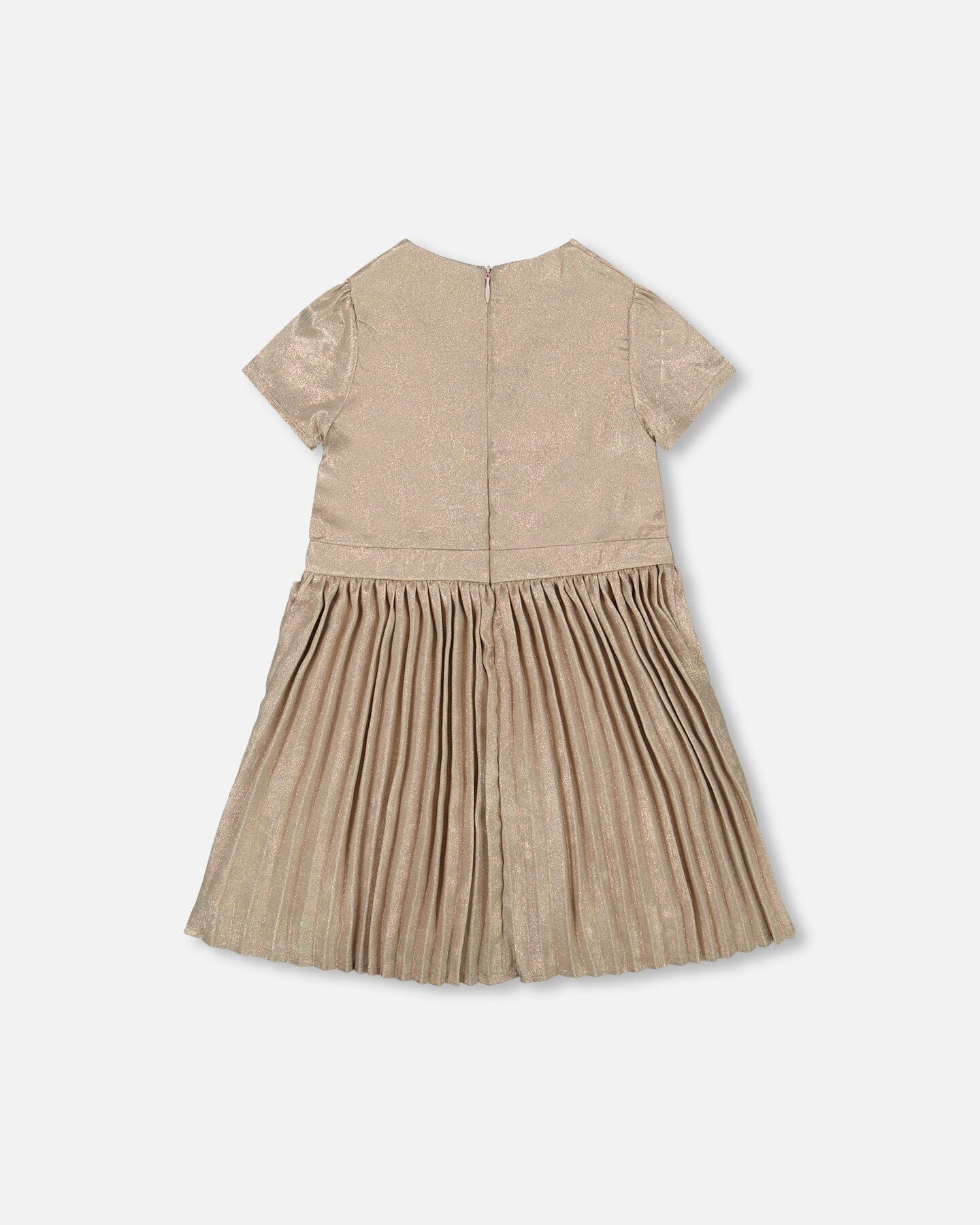 Short Sleeve Dress With Pleated Skirt Light Caramel - Deux par Deux