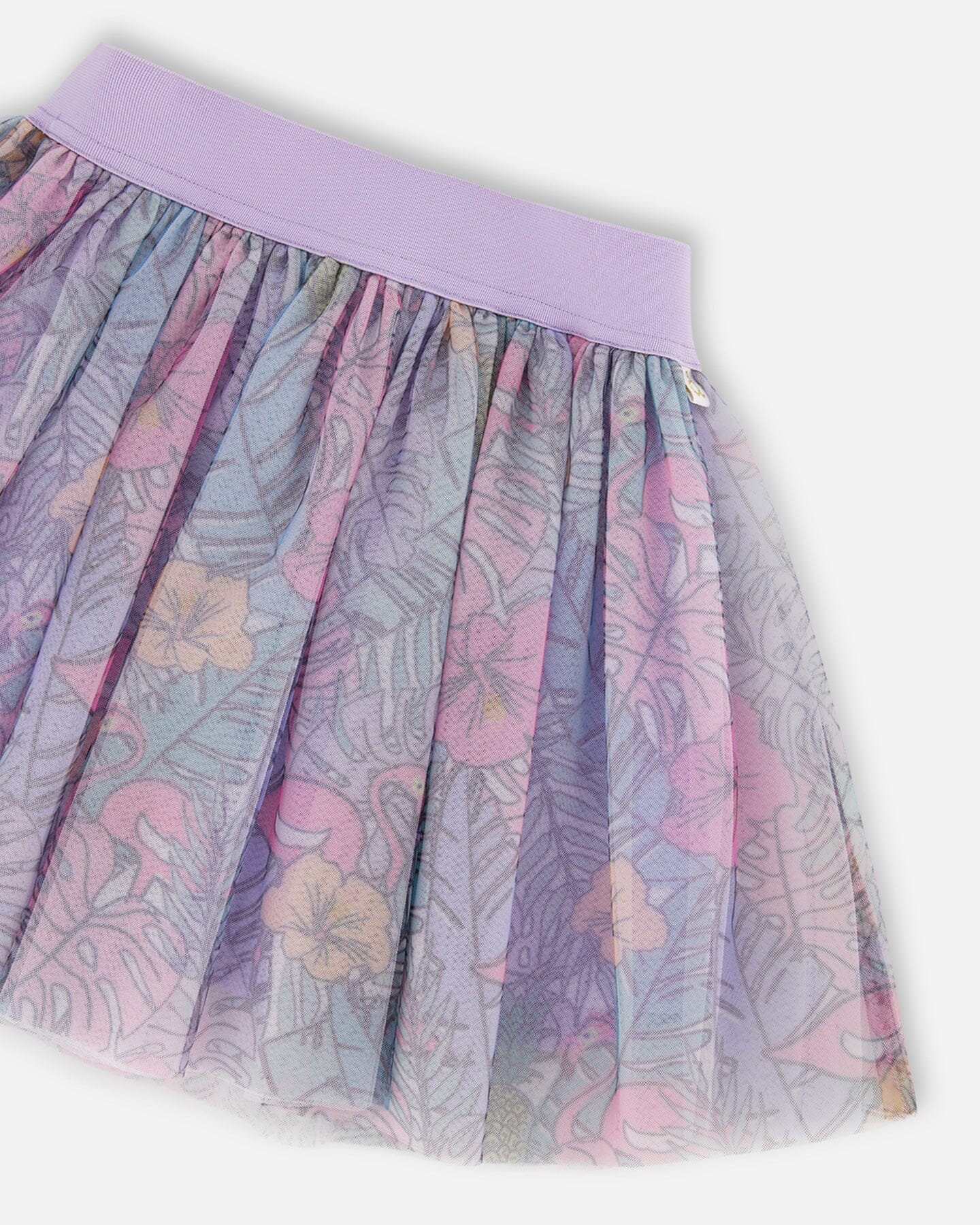 Printed Mesh Skirt Lilac Tropical And Pink Flamingos - Deux par Deux
