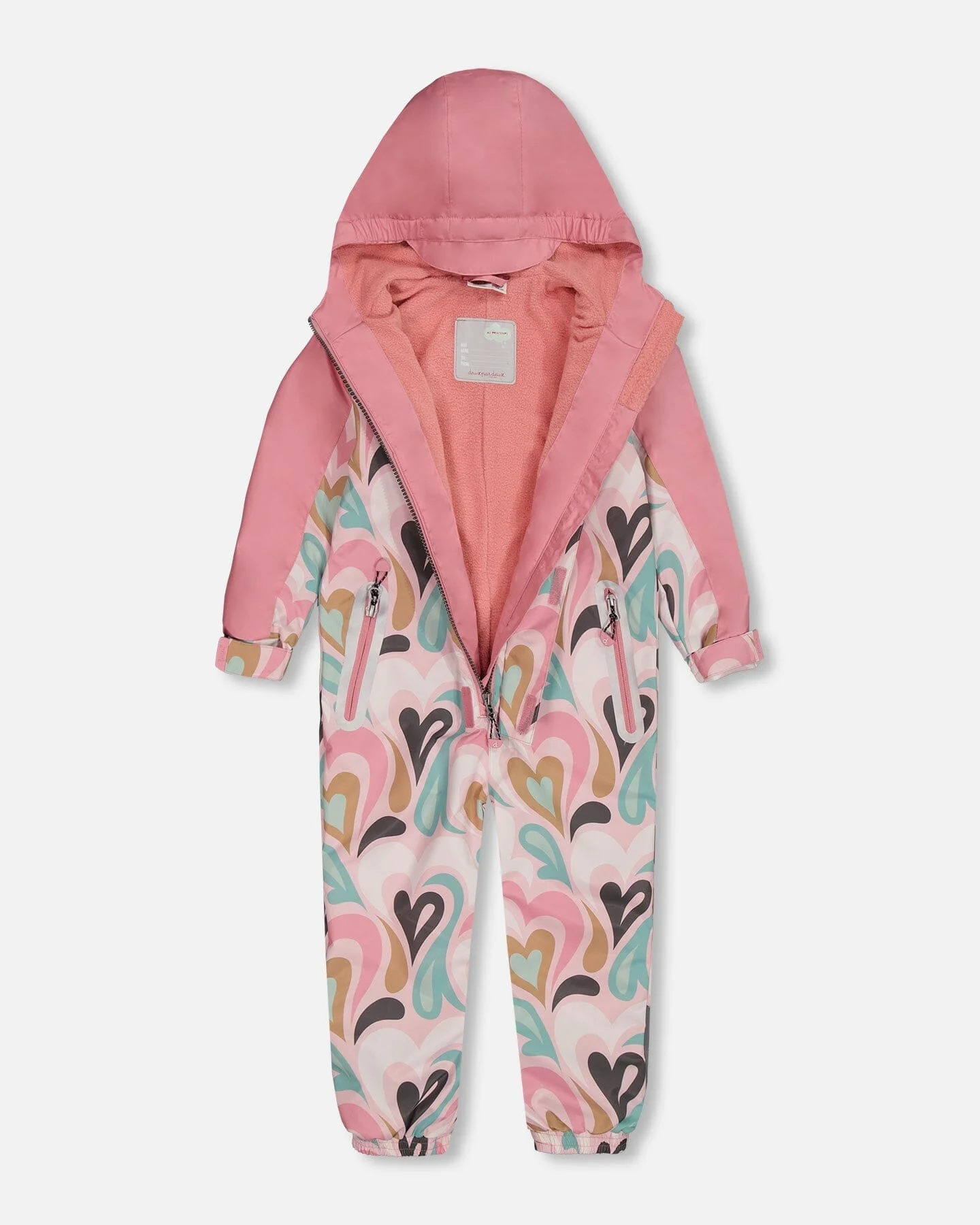 Printed Mid-Season One-Piece Outerwear Light Pink With Hearts - Deux par Deux