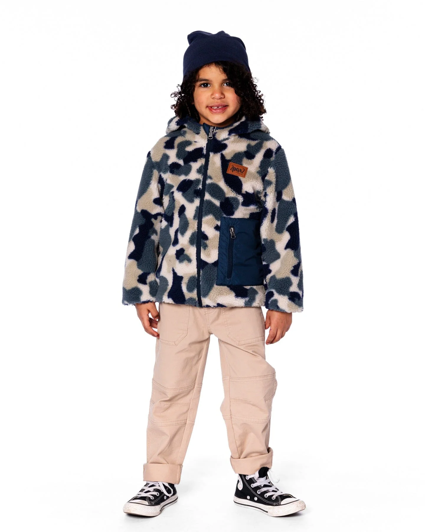 Reversible Mid-Season Sherpa Jacket Blue Camo - Deux par Deux