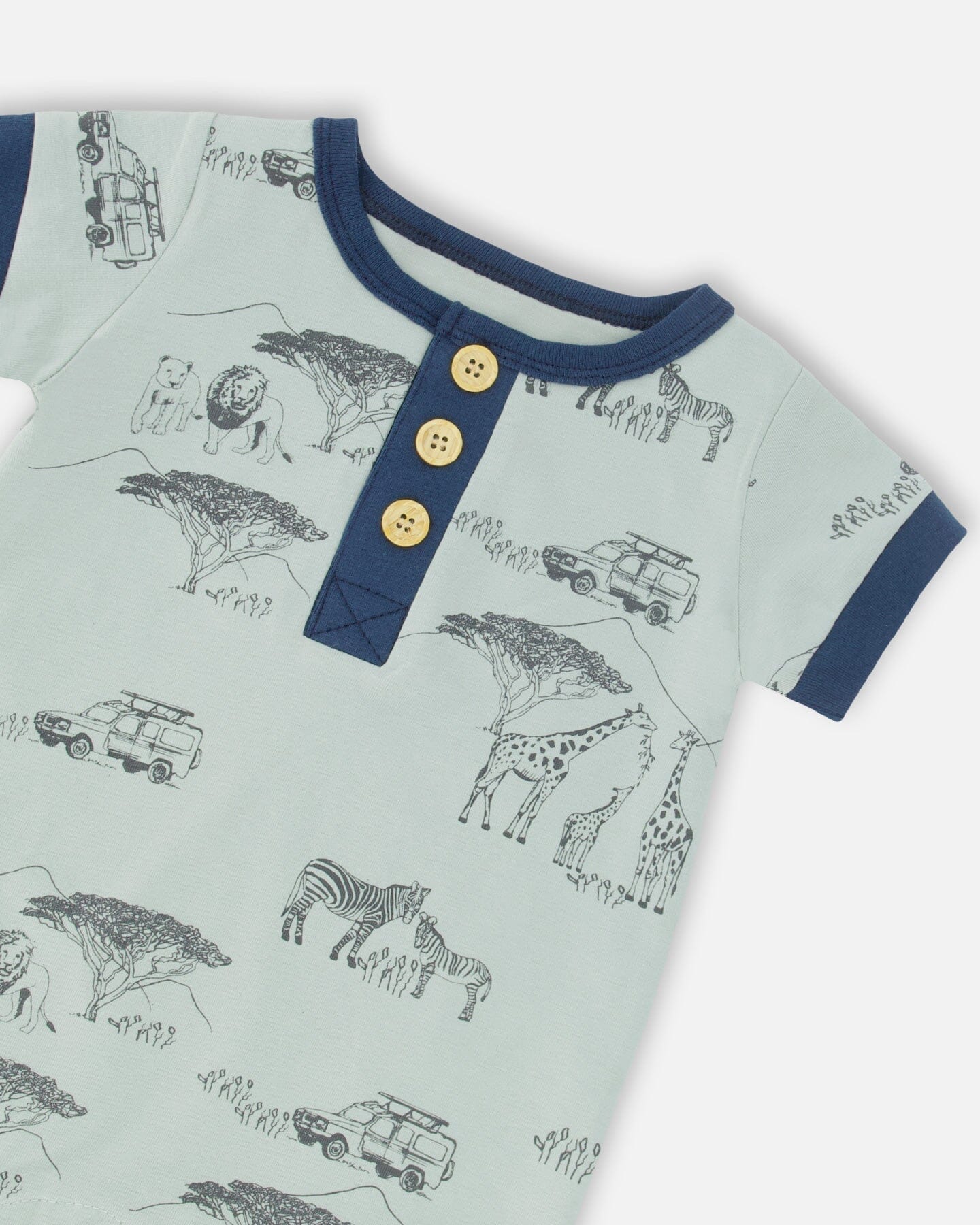 Organic Cotton Romper Sage With Printed Jungle - Deux par Deux