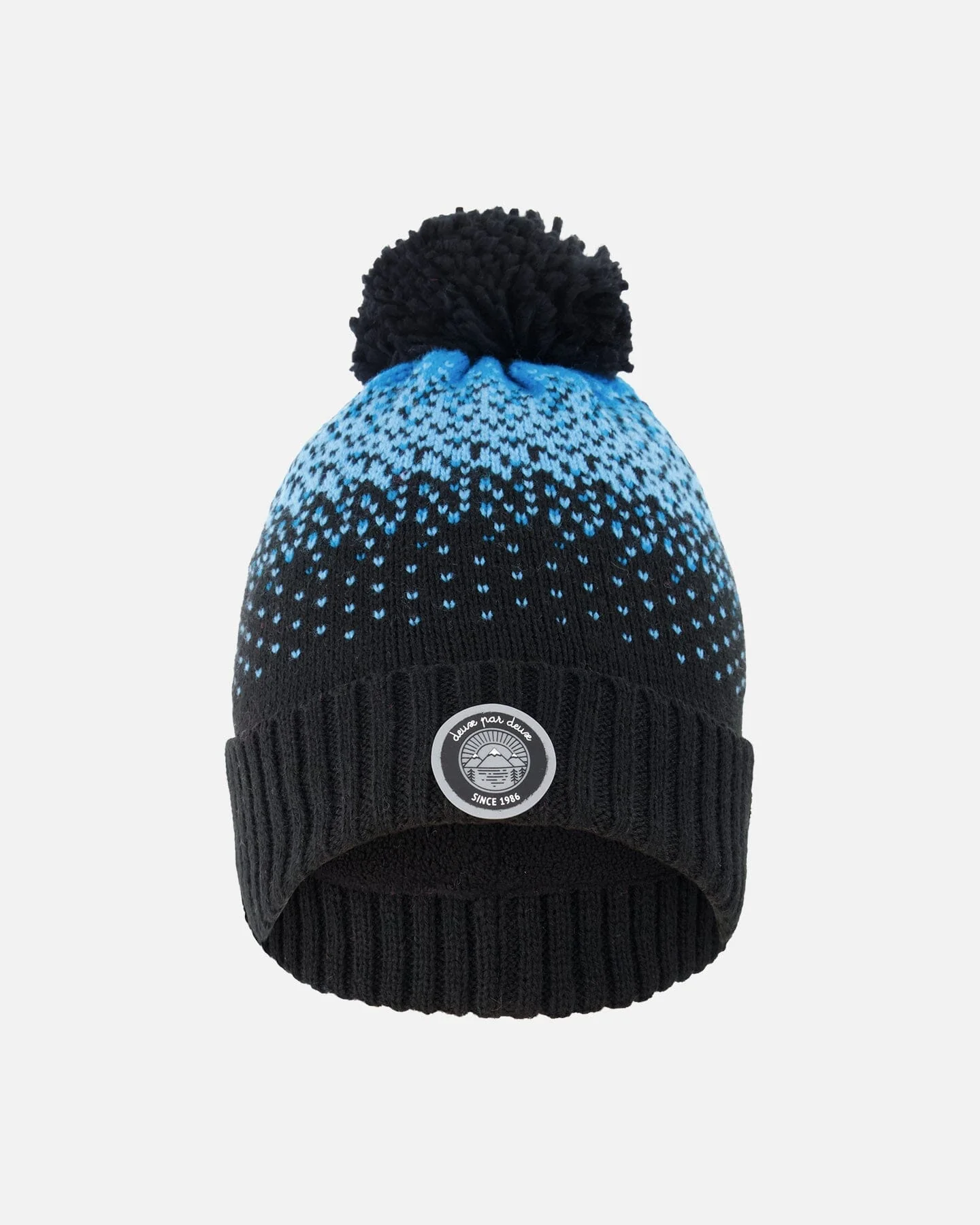 Winter Knit Pompom Hat With Lining Black And Blue - Deux par Deux