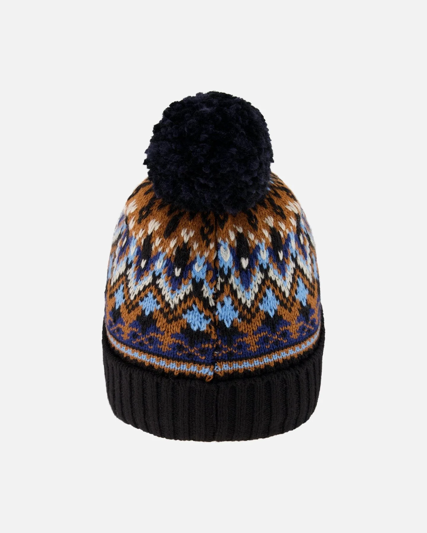 Lined Knit Winter Hat With Pompom Taupe And Navy - Deux par Deux
