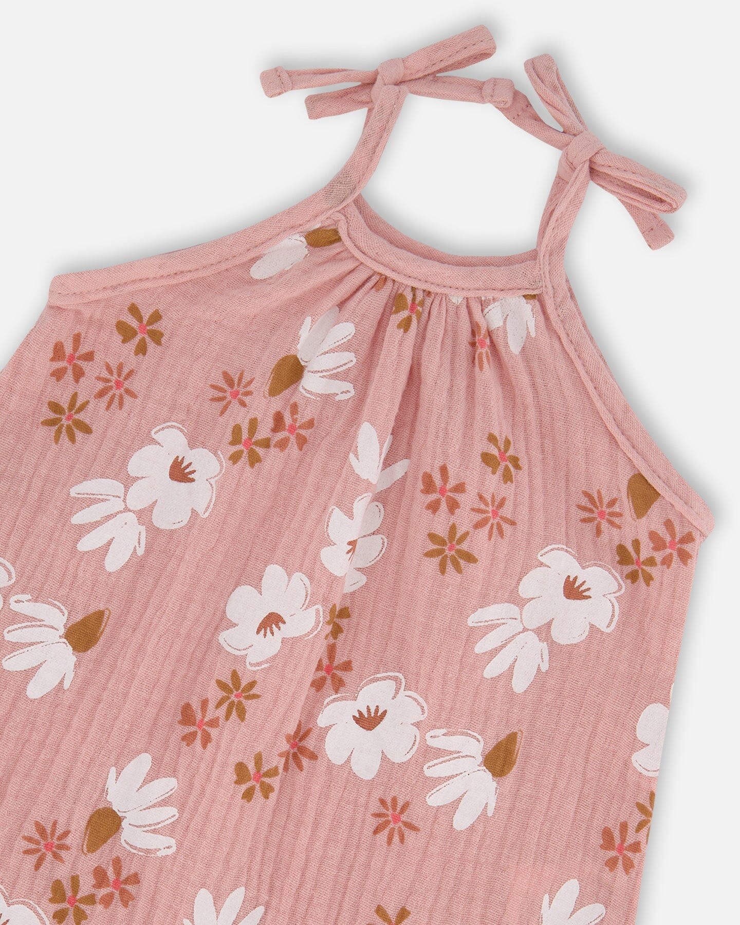 Printed Muslin Tie Strap Jumpsuit Pink And White Flowers - Deux par Deux