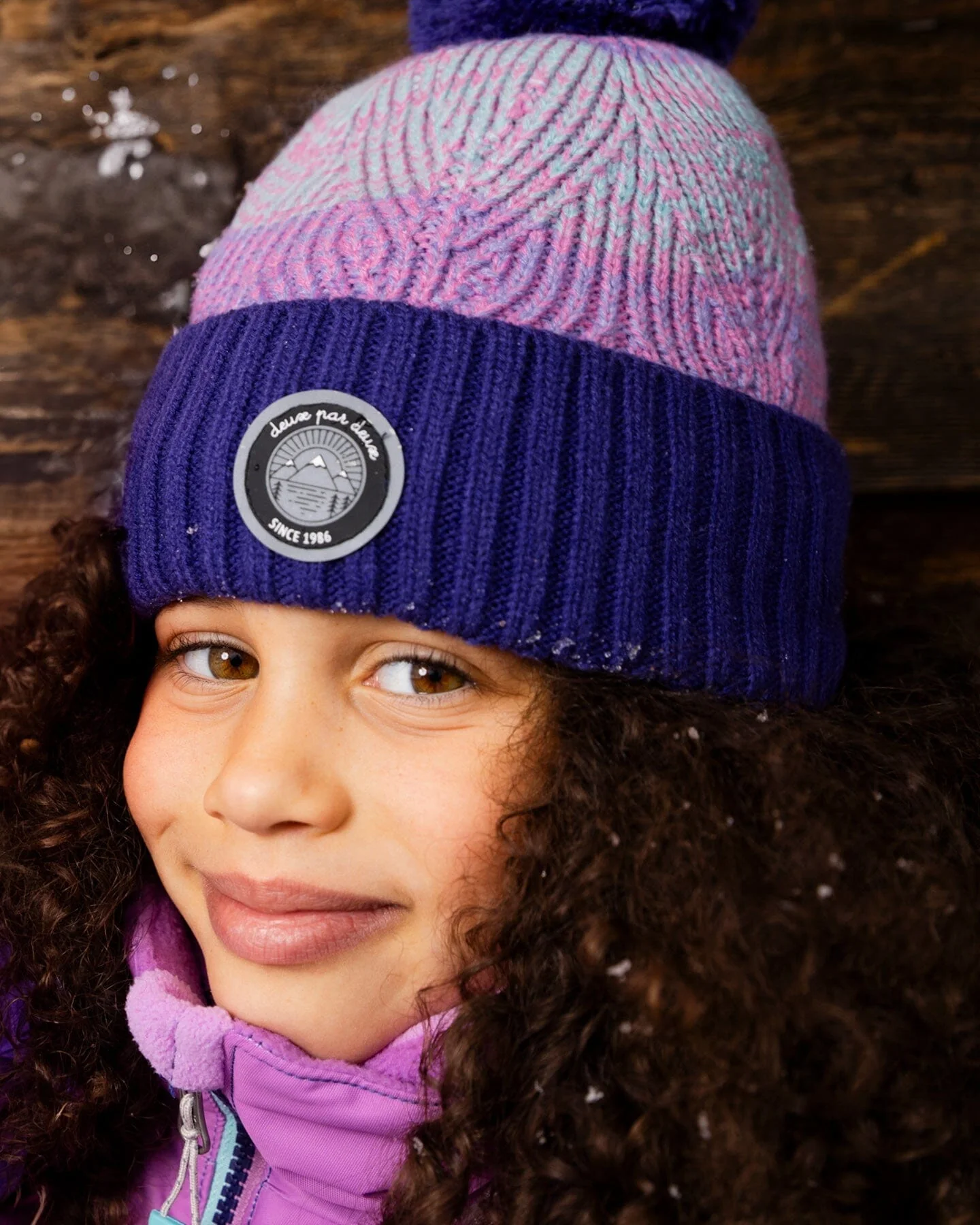 Lined Knit Pompom Hat Purple And Pink - Deux par Deux
