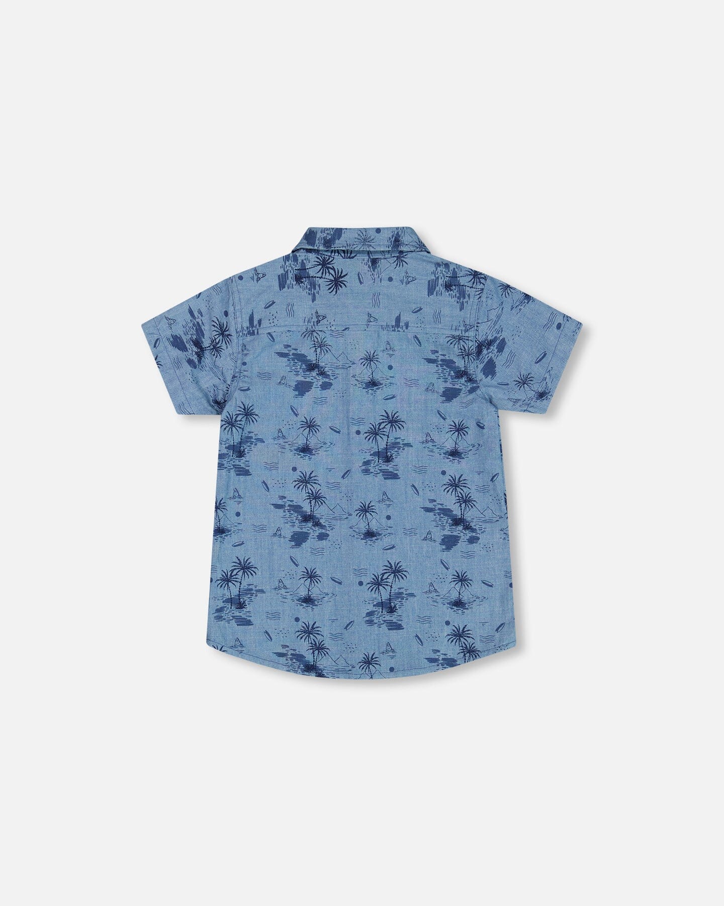 Printed Chambray Short Sleeve Shirt Pale Blue And Navy - Deux par Deux