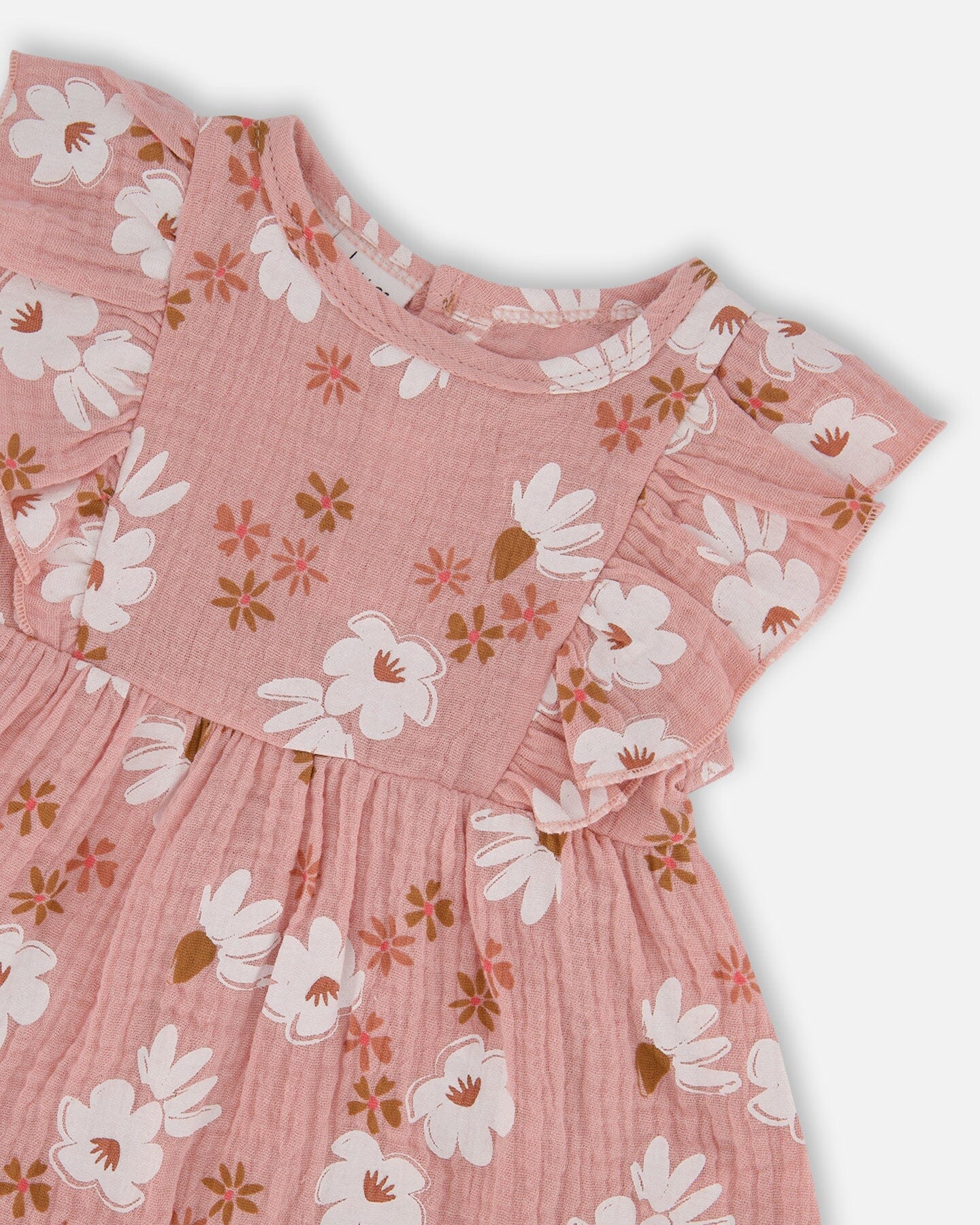 Printed Muslin Tunic And Rib Leggings Set Pink And White Flowers - Deux par Deux