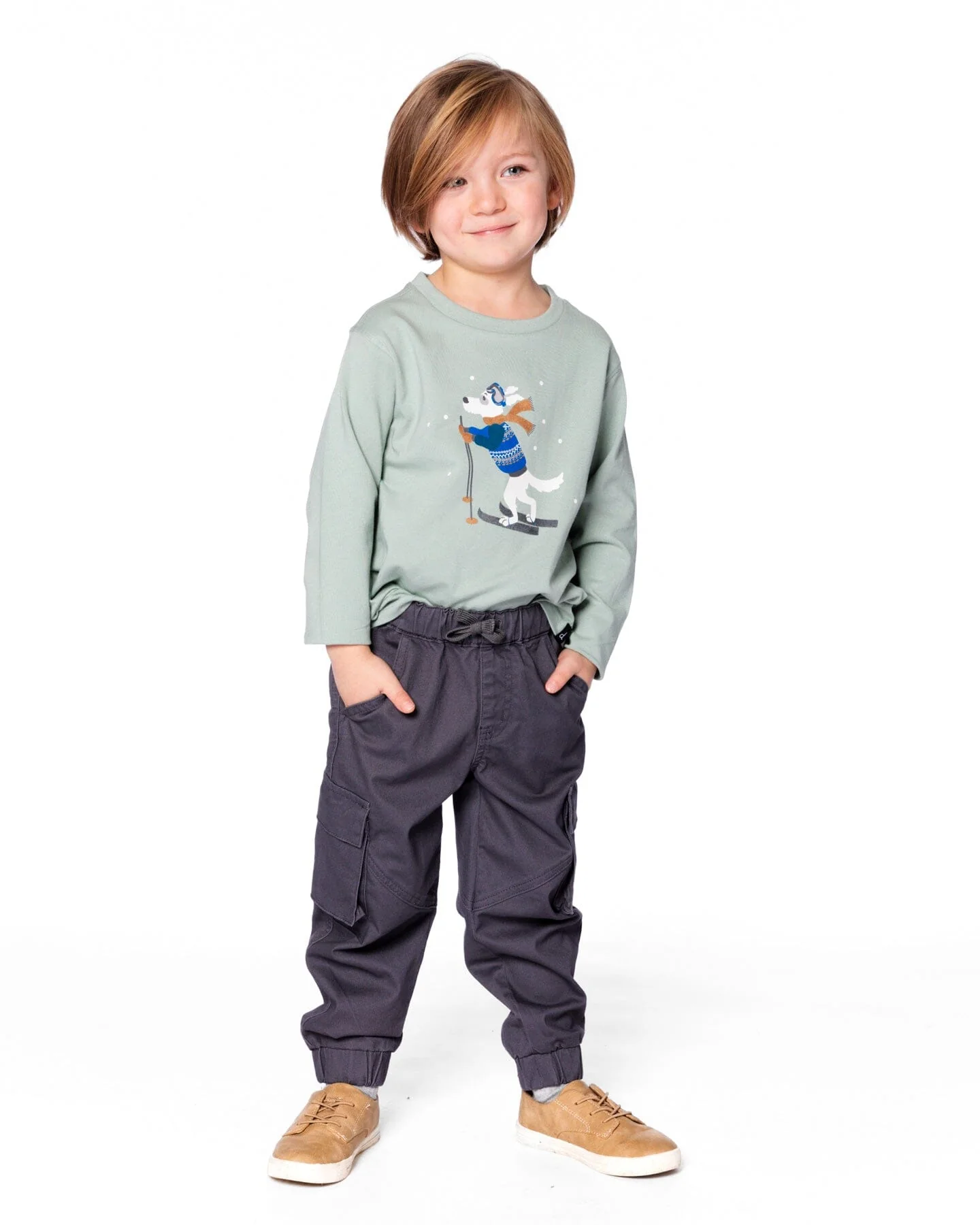 Long Sleeve Organic Cotton Jersey Tee Jade Green - Deux par Deux