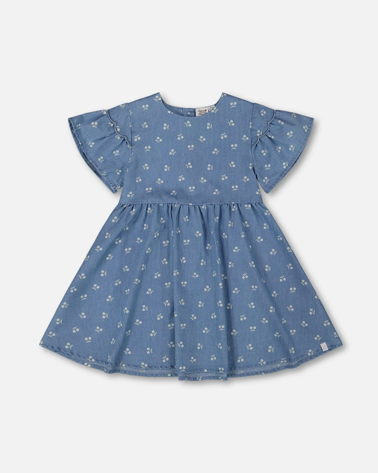 Printed Chambray Dress Blue And White Cherries - Deux par Deux