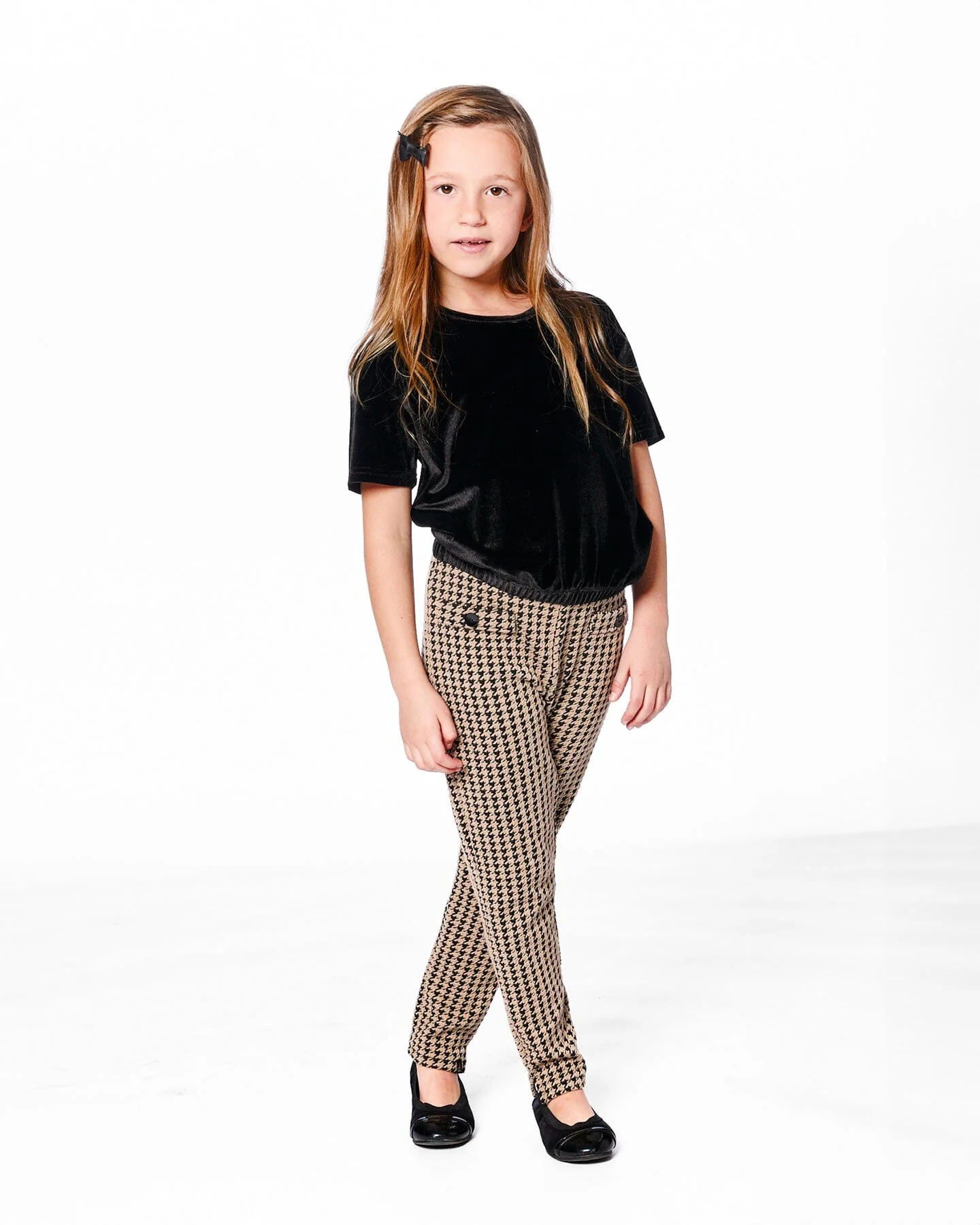 Short Sleeve Stretch Velour Top Black - Deux par Deux