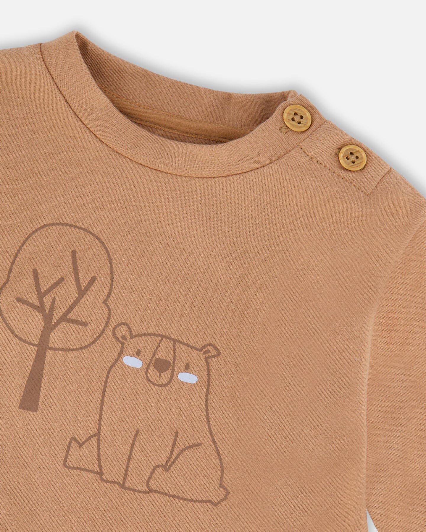 Organic Cotton Pant And Top Set Beige Tree Print - Deux par Deux