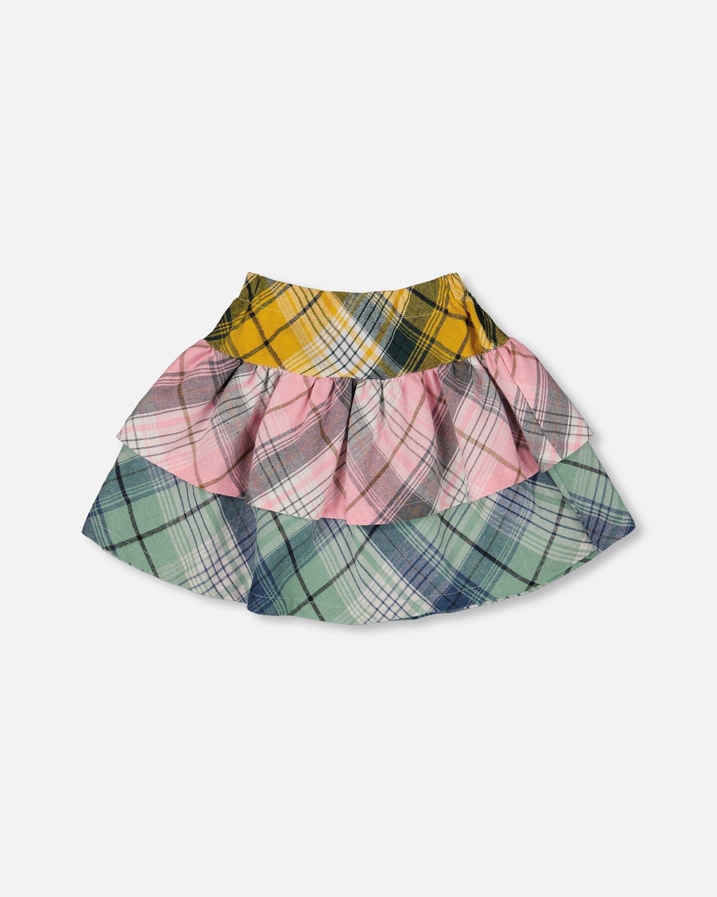 Two-Tiered Flannel Skirt Green Pink And Yellow - Deux par Deux