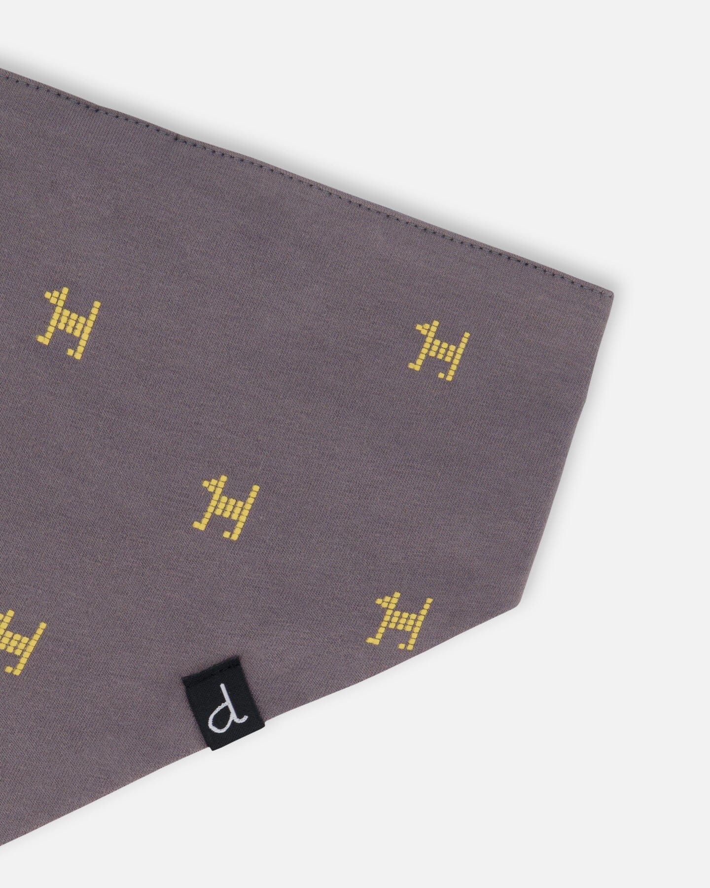 Organic Cotton Bib Dark Grey With Printed Pixel Dog - Deux par Deux