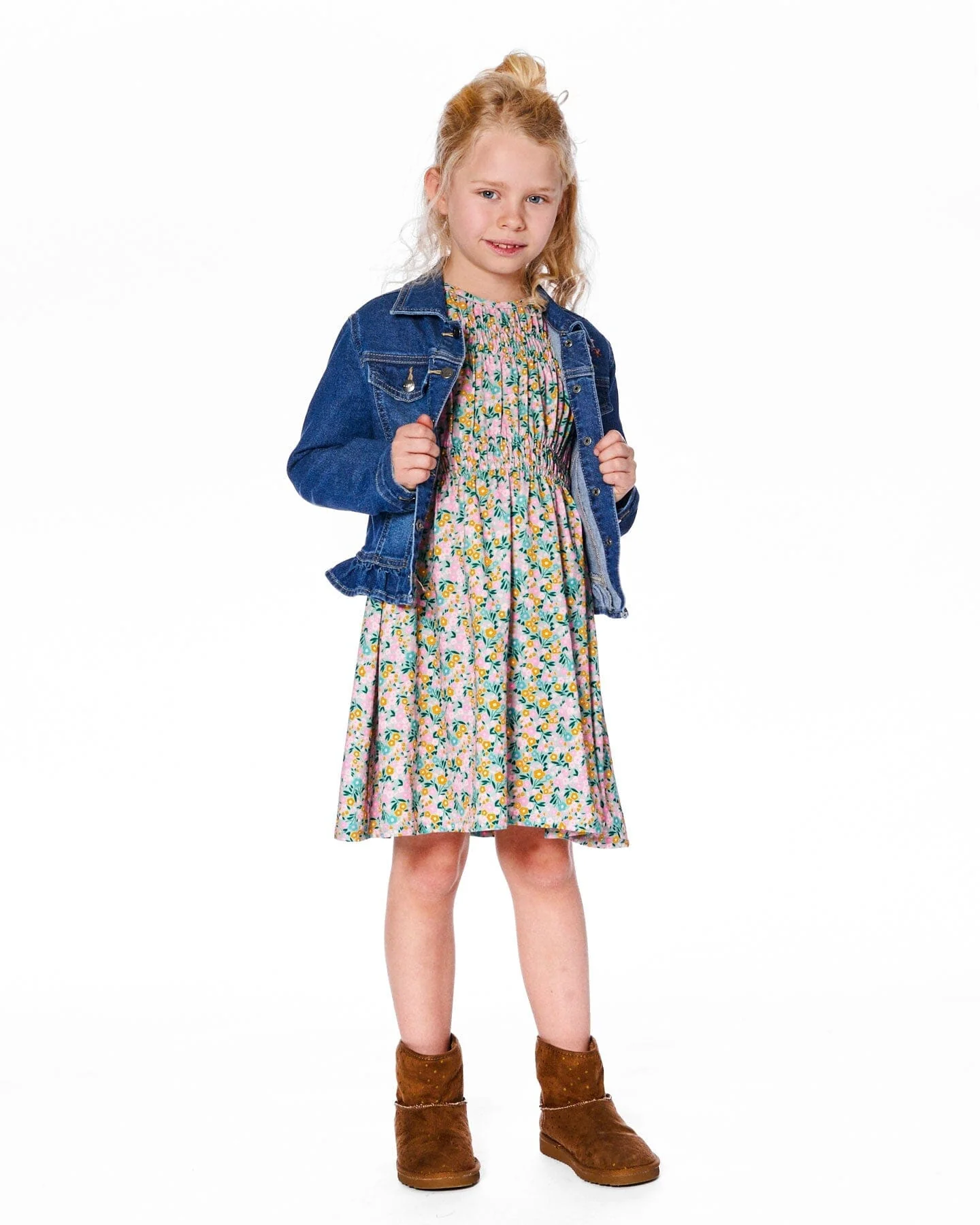 Denim Jacket Blue With Ruffle Hem And Floral Embroidery - Deux par Deux